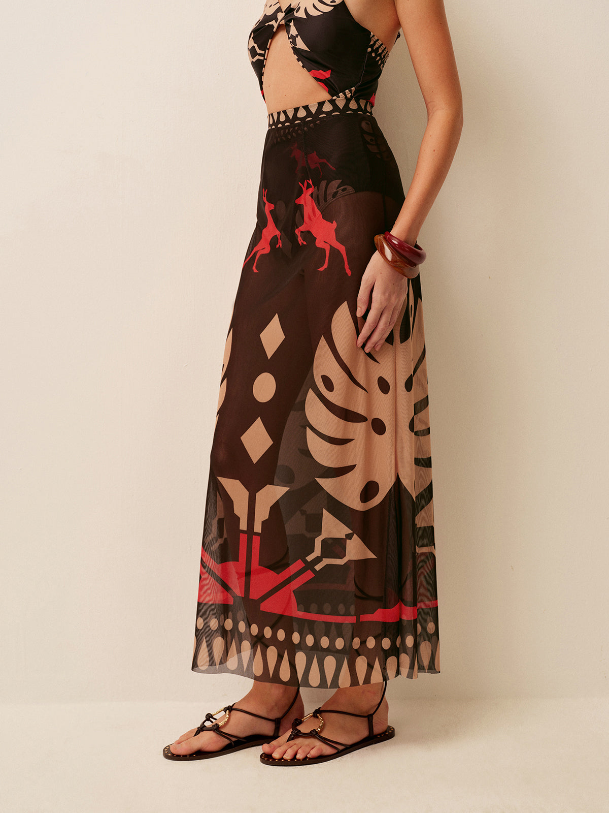 Sheer Printed Sarong Skirt-Massicos