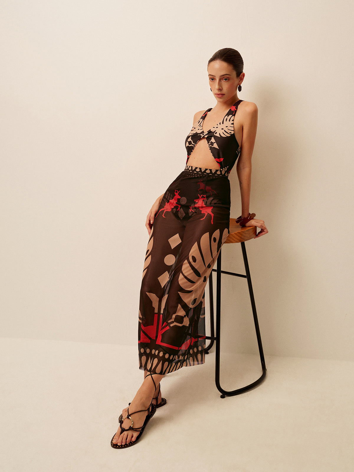 Sheer Printed Sarong Skirt-Massicos