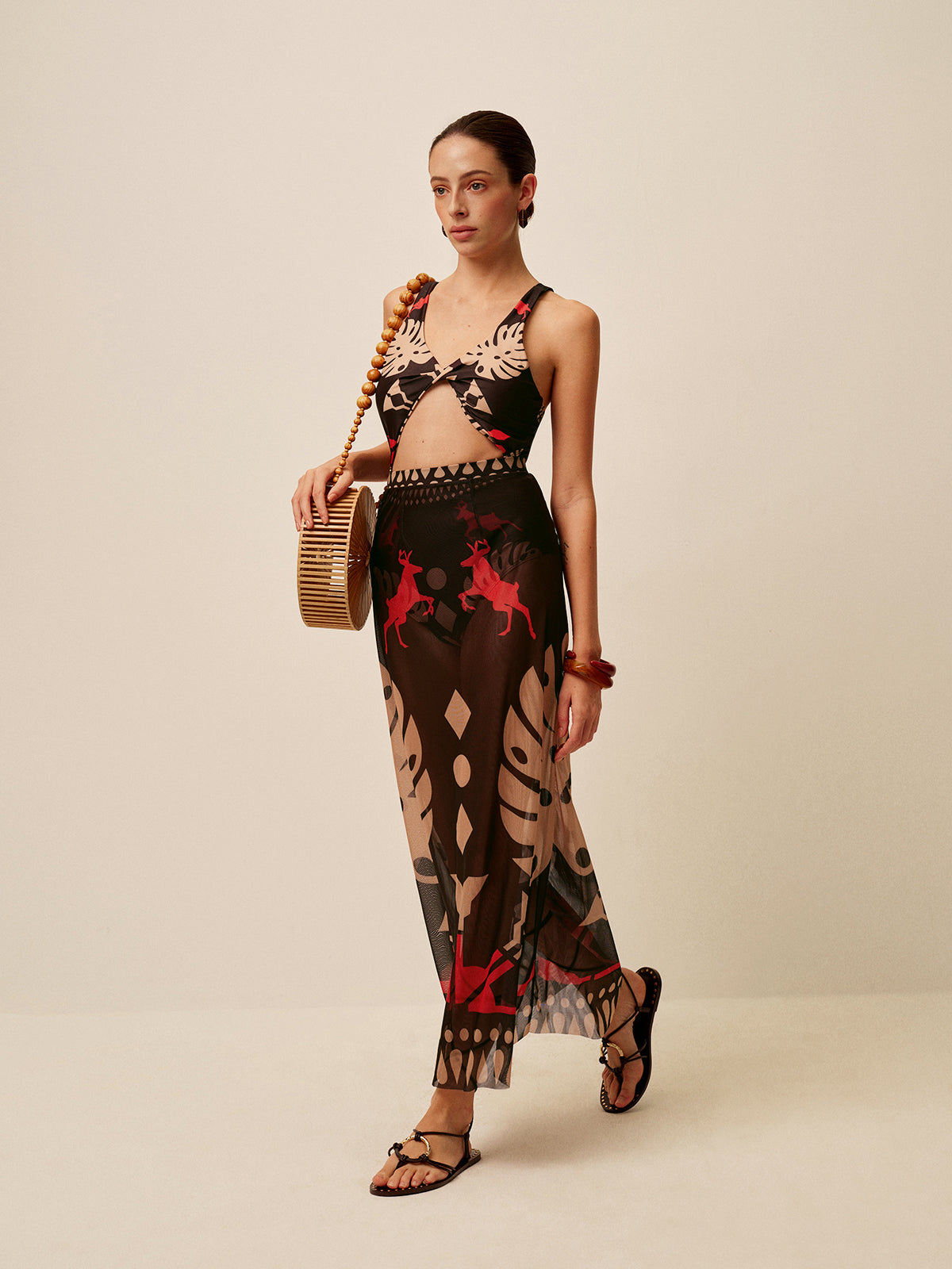 Sheer Printed Sarong Skirt-Massicos