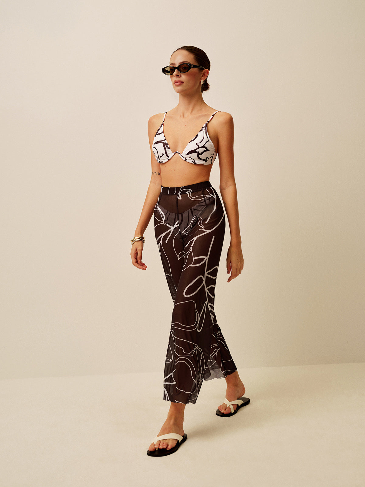 Sheer Printed Wide-Leg Cover-Up Pants-Massicos