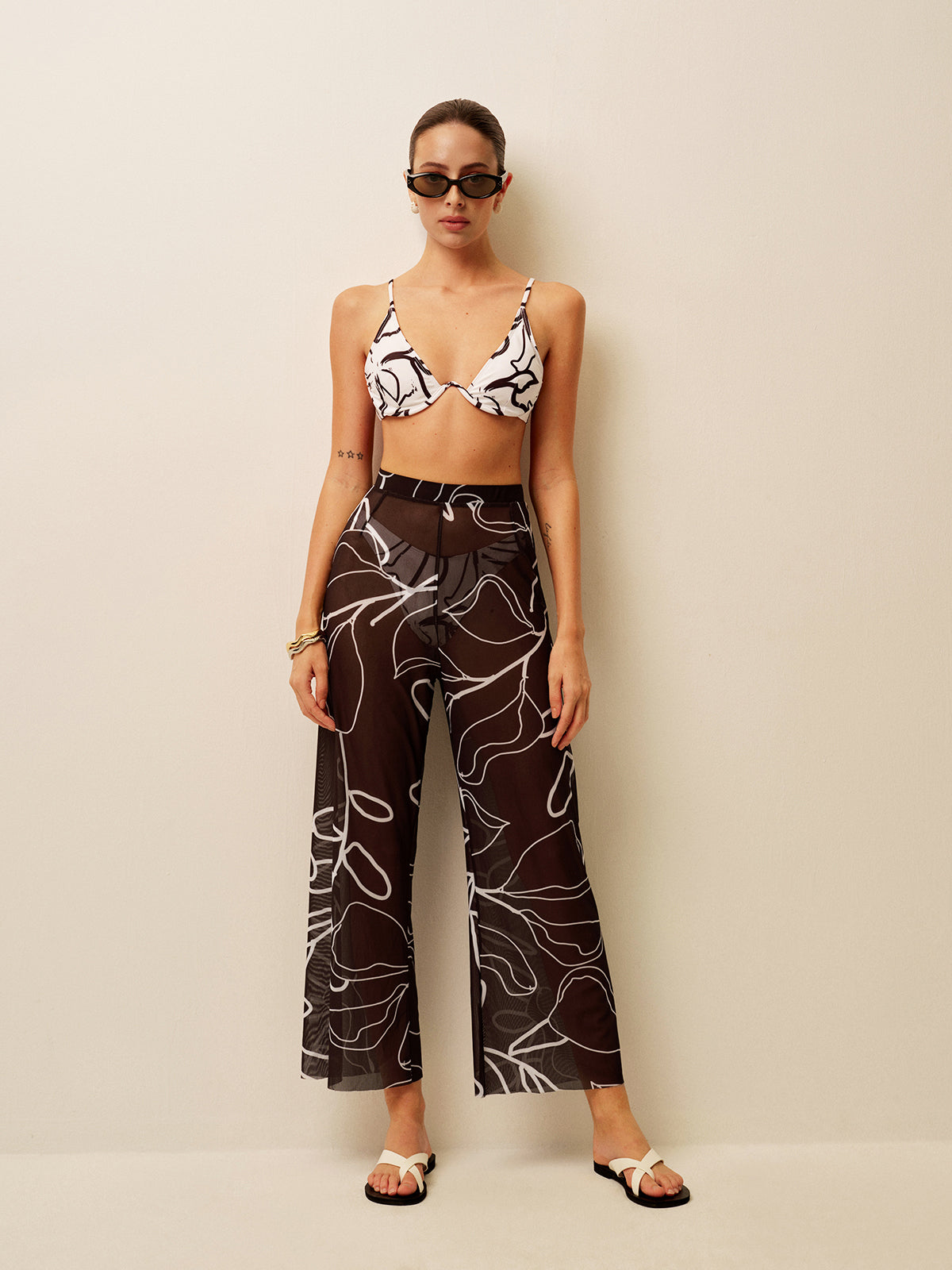 Sheer Printed Wide-Leg Cover-Up Pants-Massicos