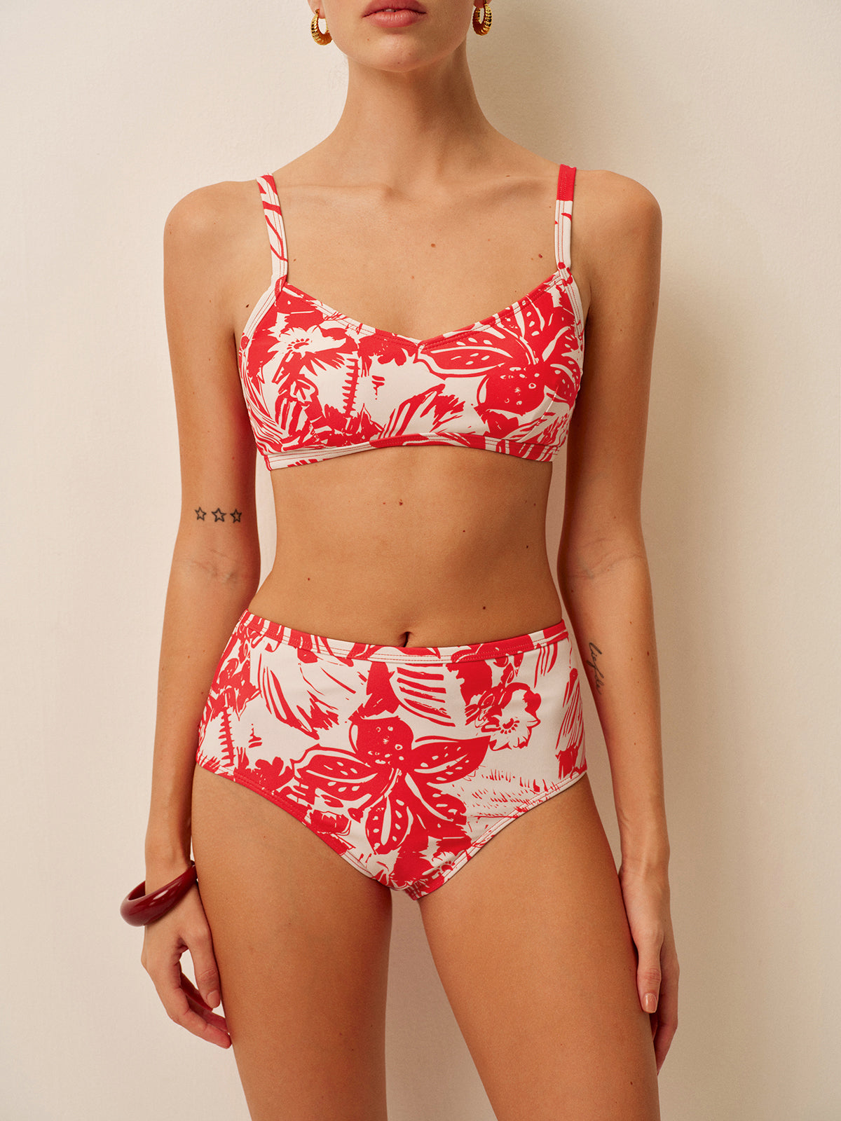 Tropical Print Metal Clasp Bikini Set-Massicos