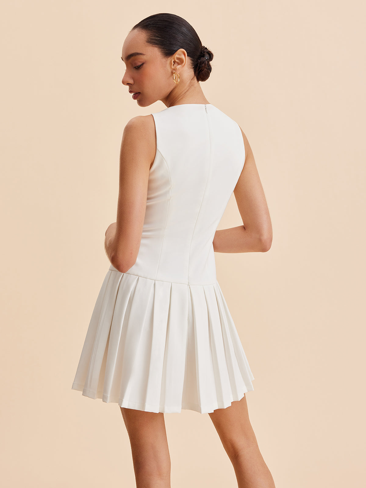 Metal-Button Pleated Tank Dress-Massicos