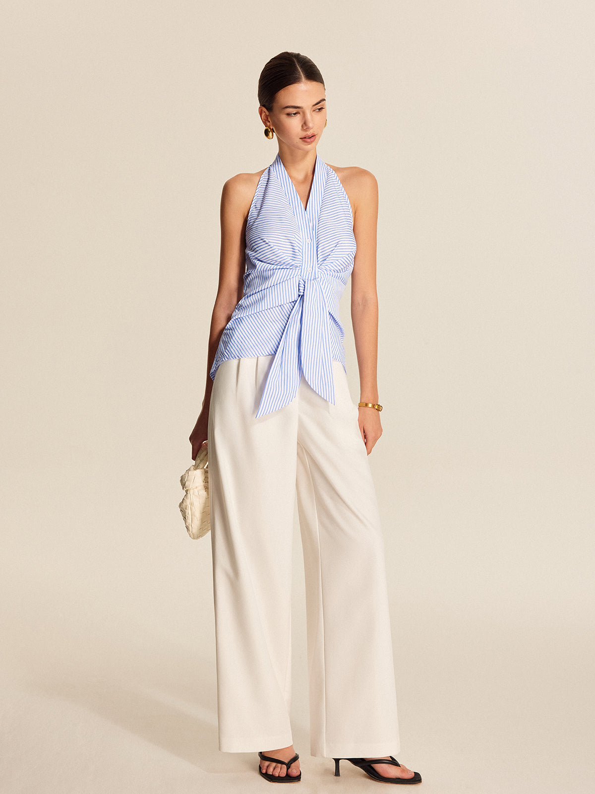 Striped Halter Tie Top-Massicos