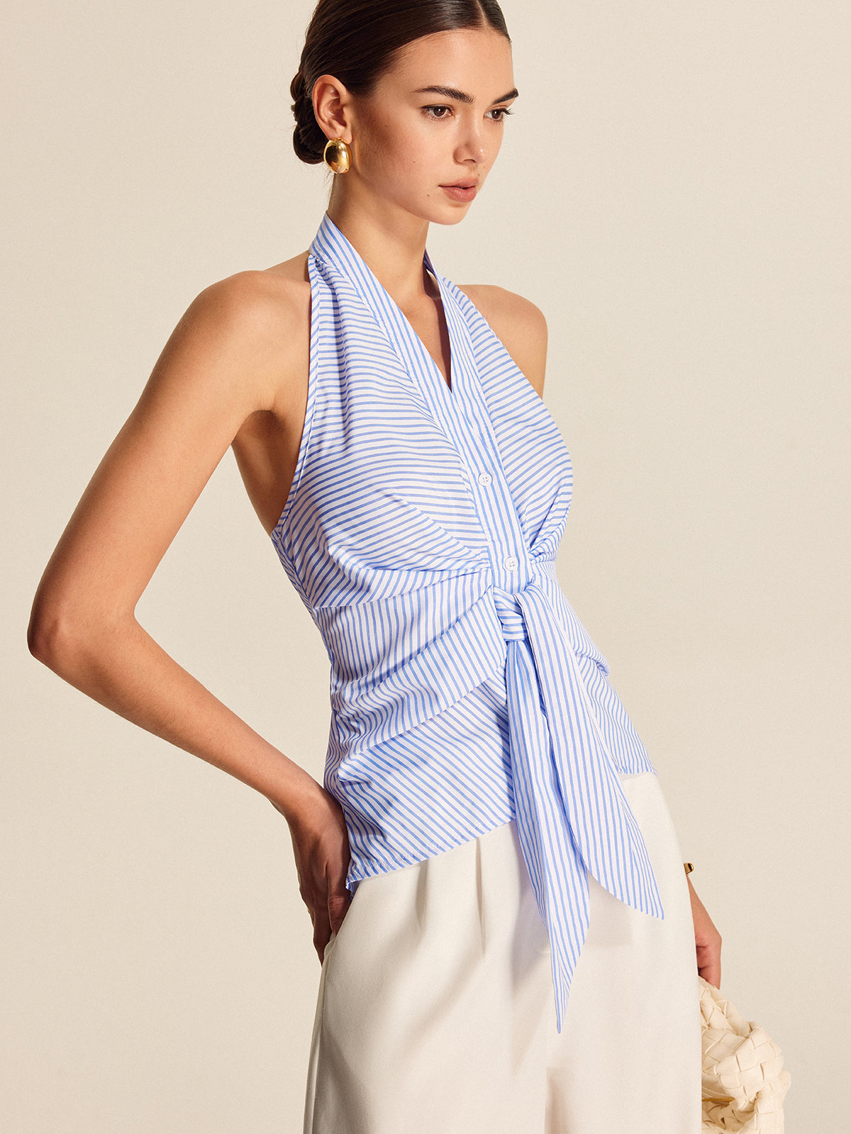 Striped Halter Tie Top-Massicos
