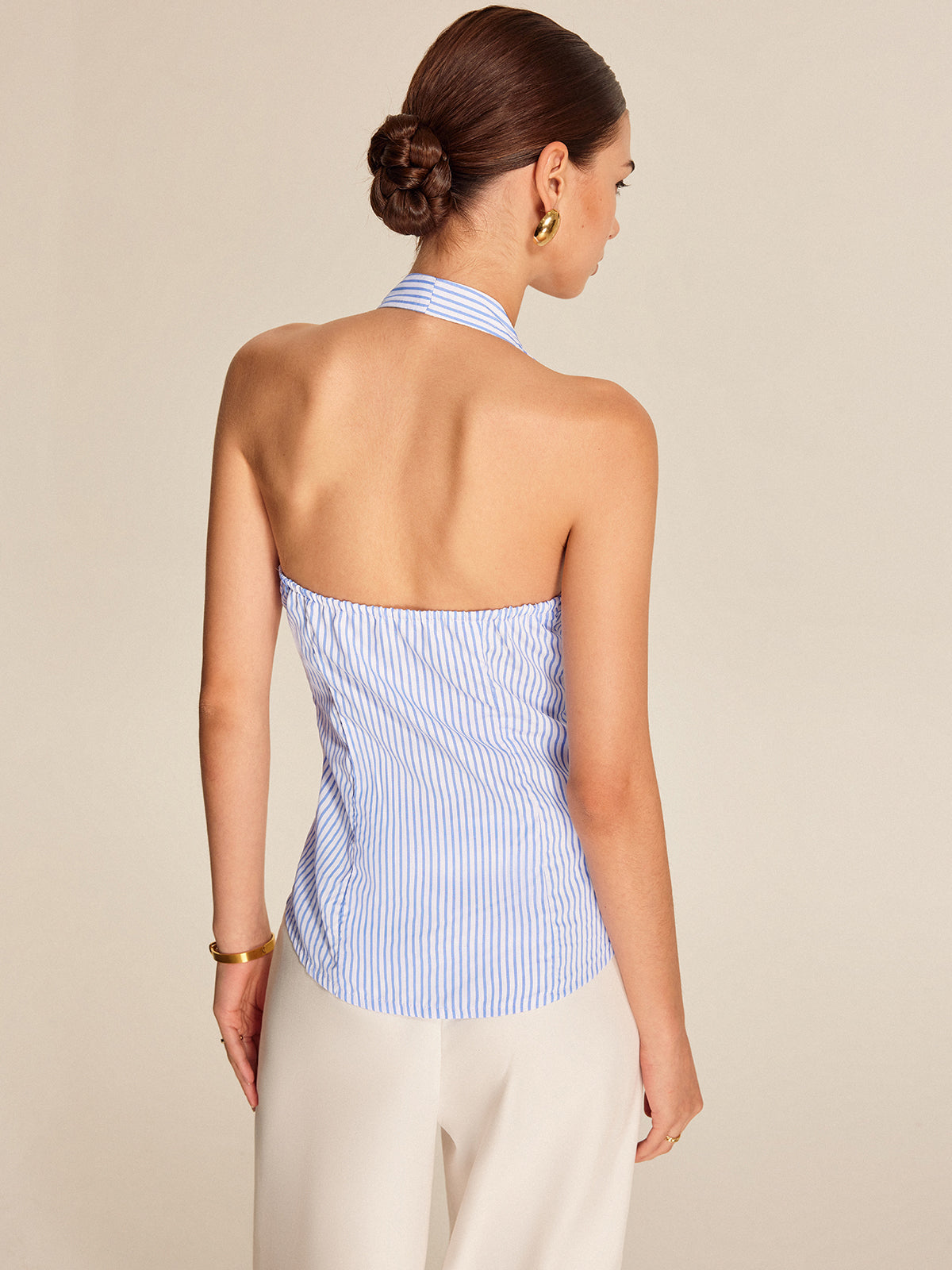 Striped Halter Tie Top-Massicos