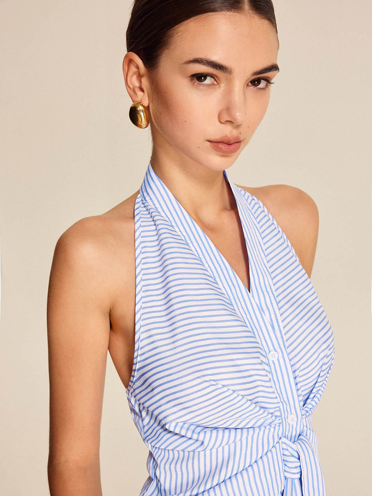 Striped Halter Tie Top-Massicos
