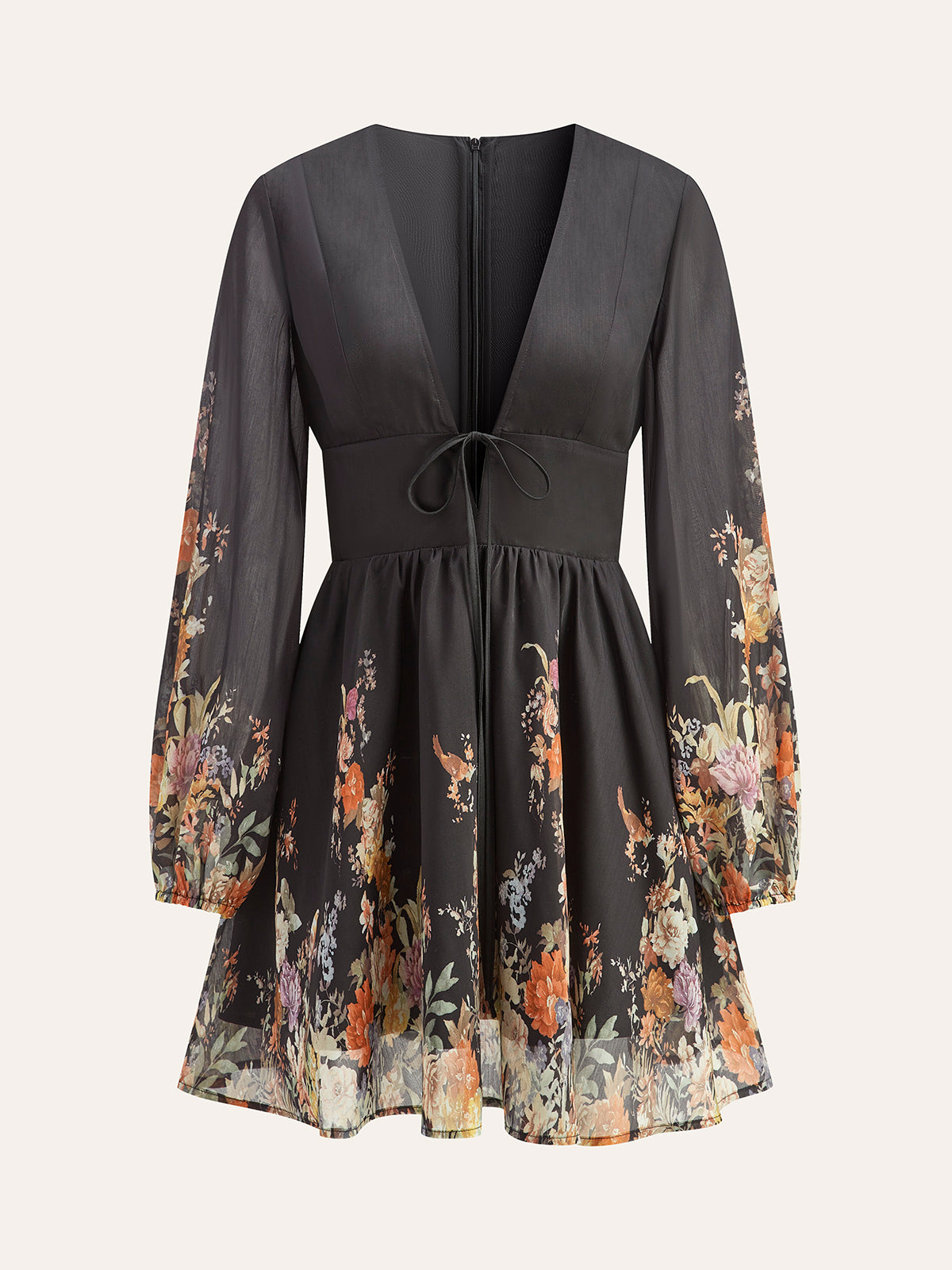 Floral Print Tie-Front Dress-Massicos