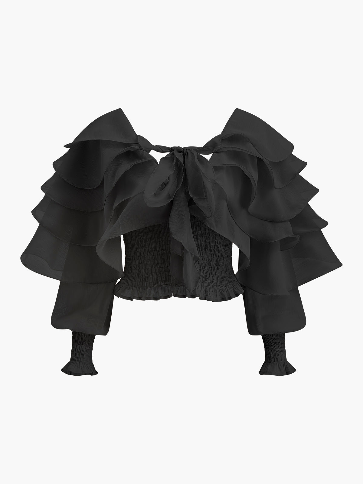 Semi-Sheer Chiffon Ruffle Backless Top-Massicos