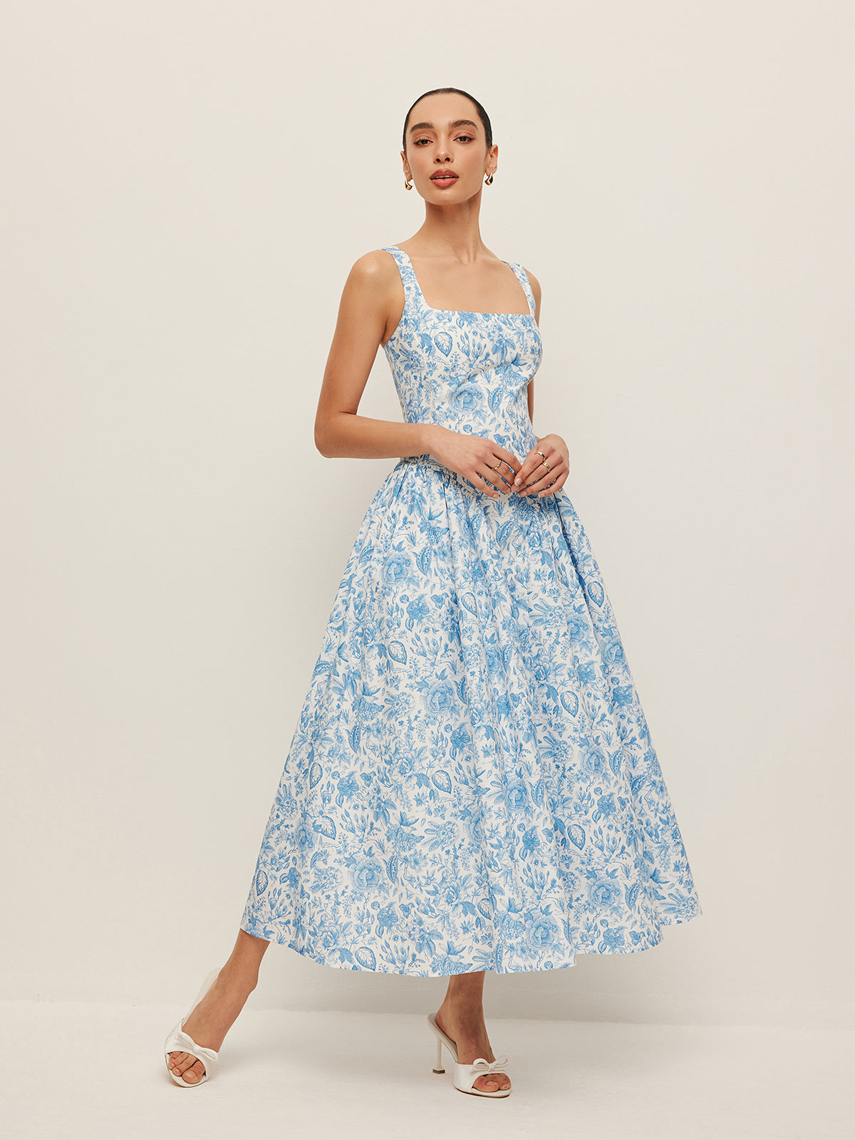 Square-Neck Printed Dress With Pockets-Massicos
