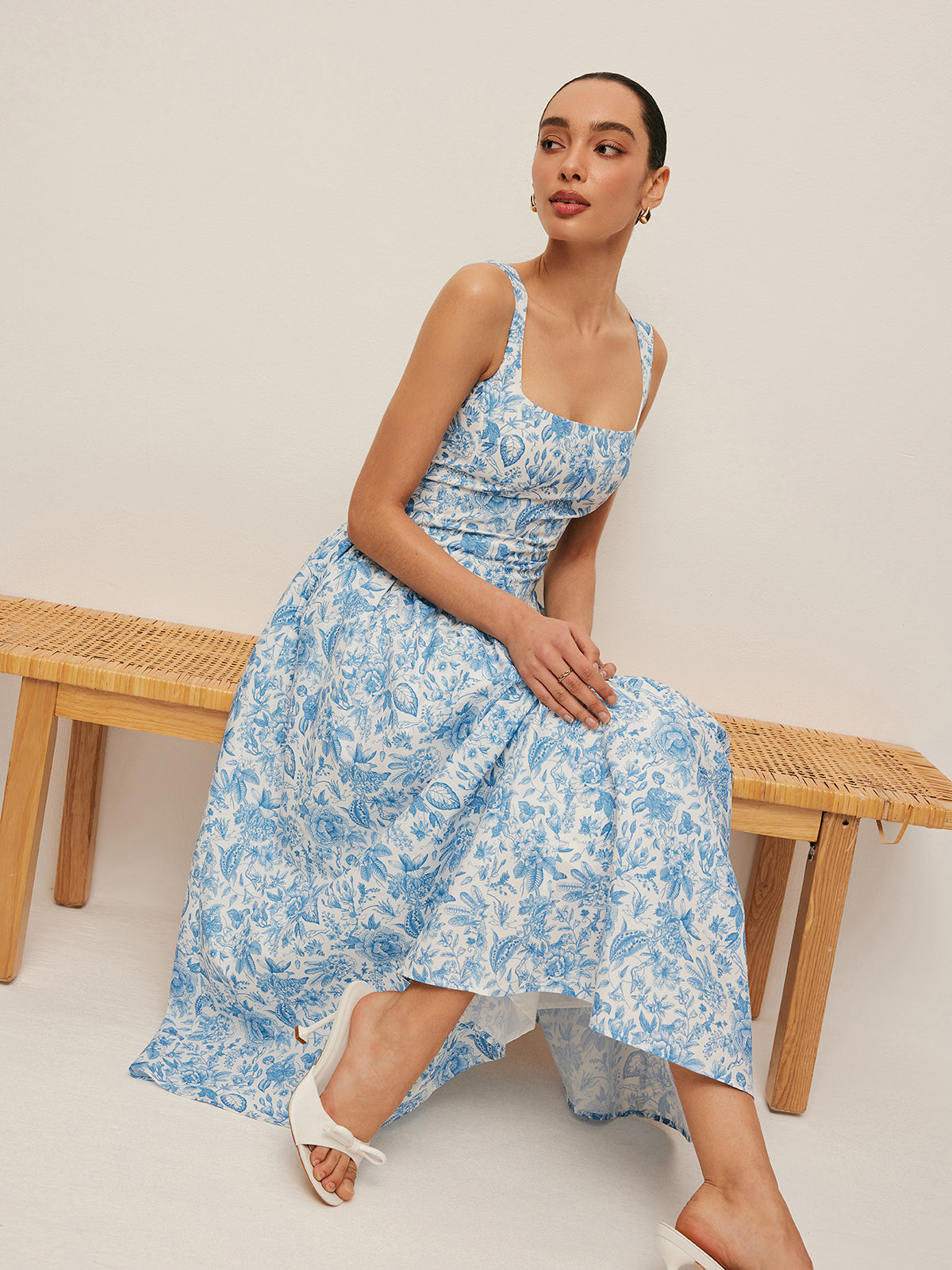 Square-Neck Printed Dress With Pockets-Massicos