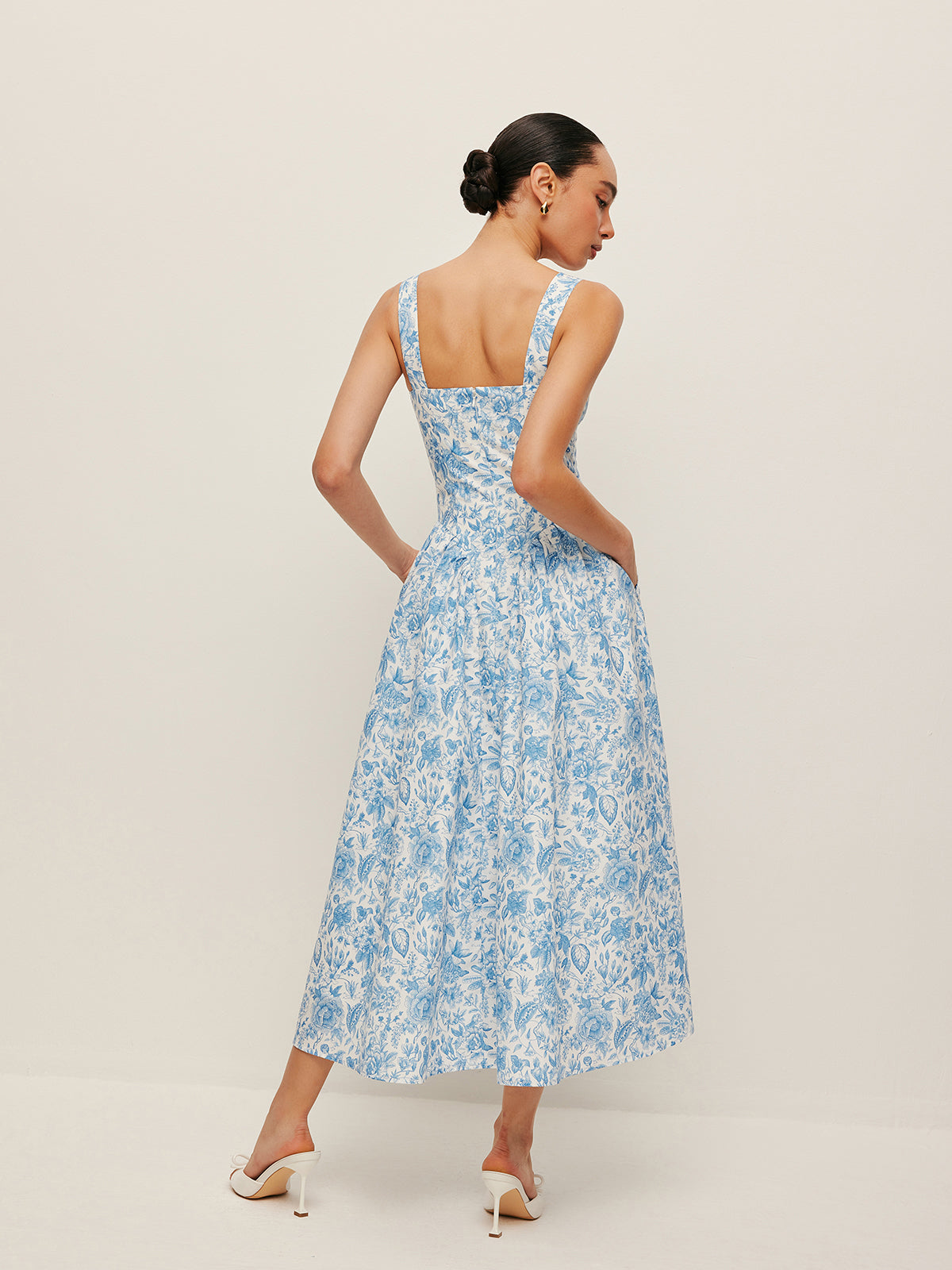 Square-Neck Printed Dress With Pockets-Massicos