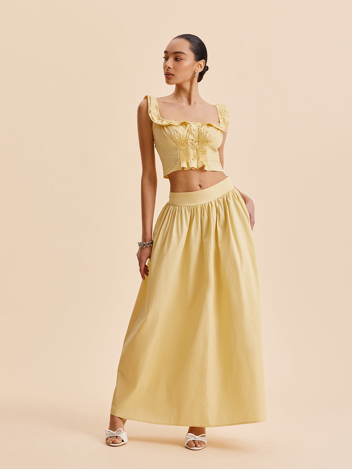 Ruffled Crop Top Skirt Set-Massicos