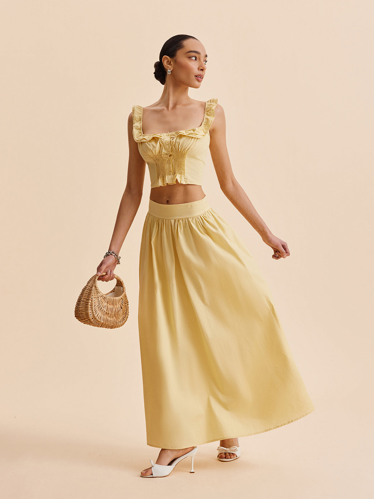 Ruffled Crop Top Skirt Set-Massicos