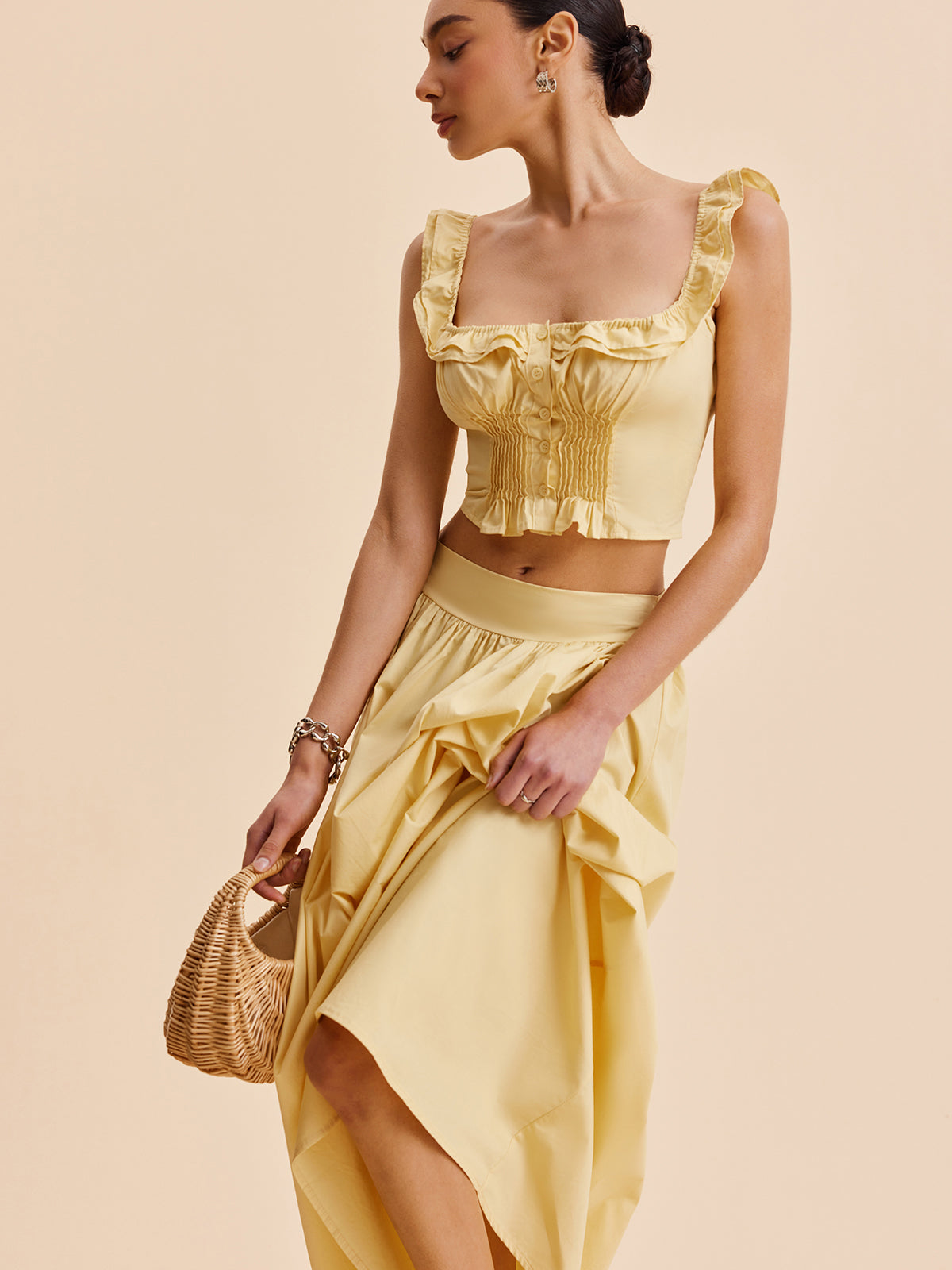Ruffled Crop Top Skirt Set-Massicos