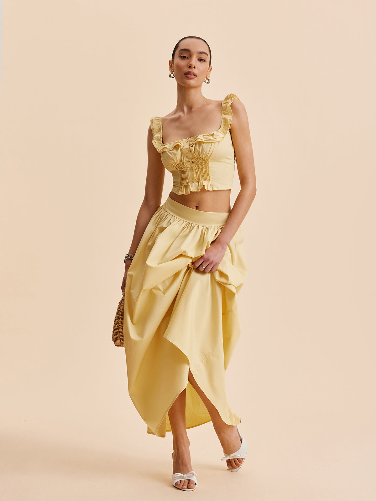 Ruffled Crop Top Skirt Set-Massicos