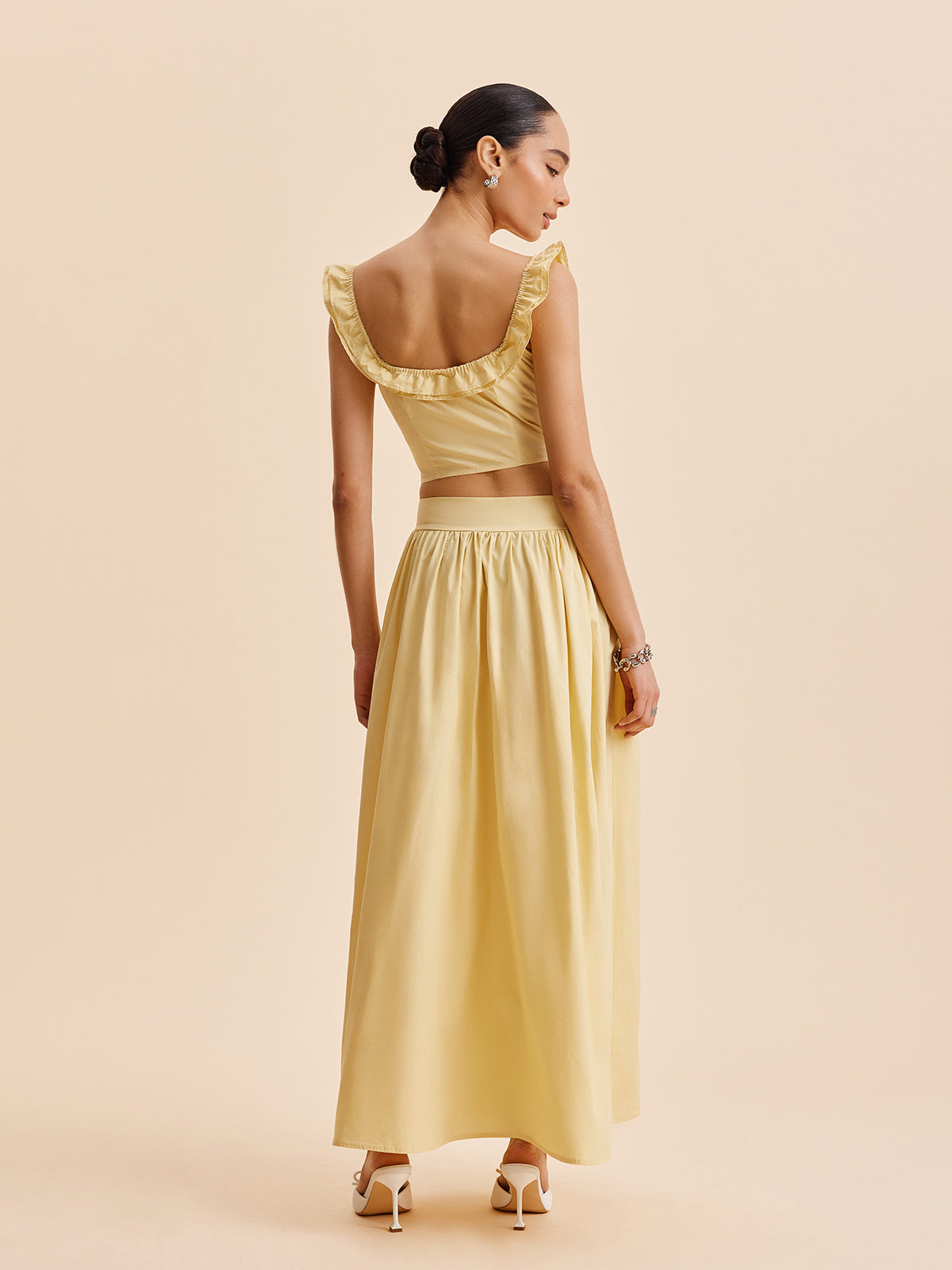 Ruffled Crop Top Skirt Set-Massicos