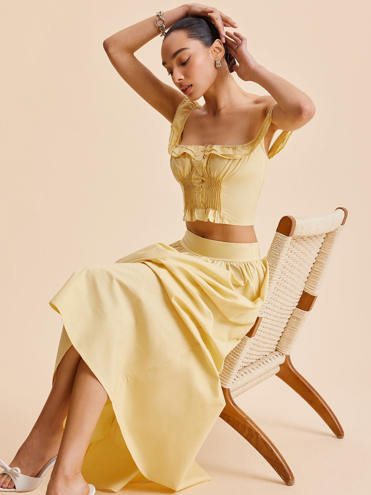 Ruffled Crop Top Skirt Set-Massicos