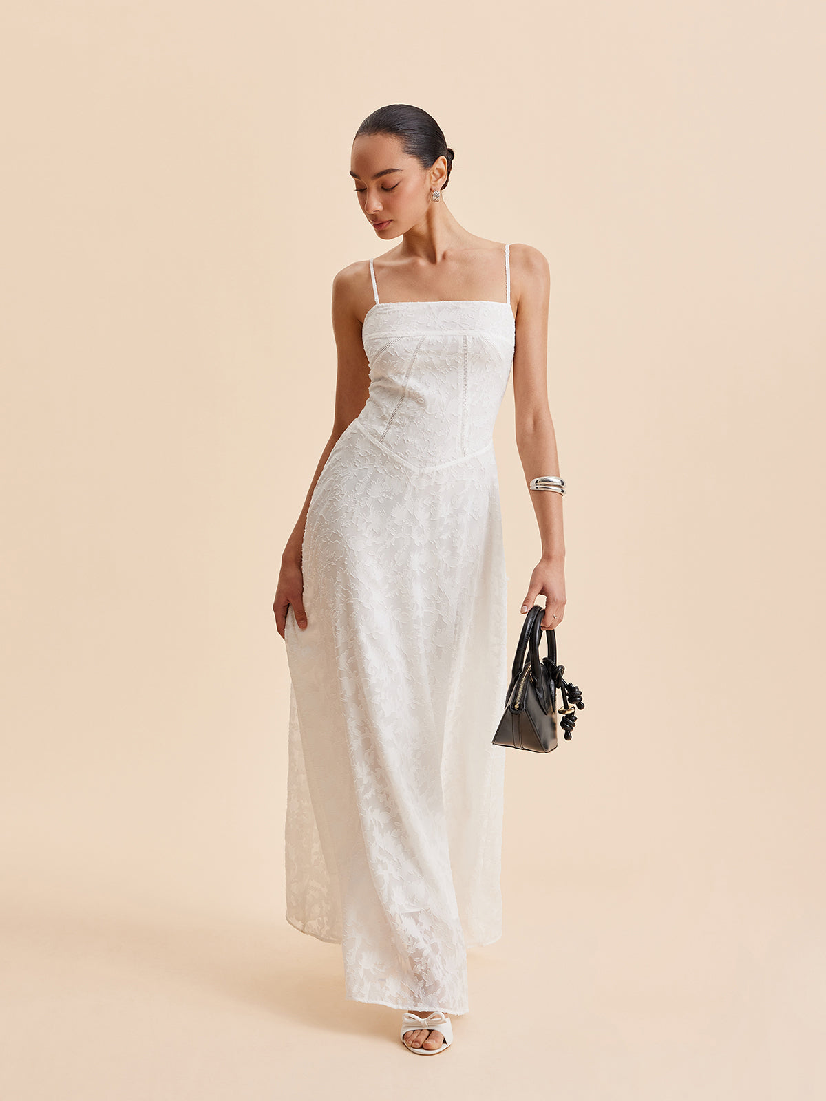 Chiffon Floral Lace Cami Dress-Massicos