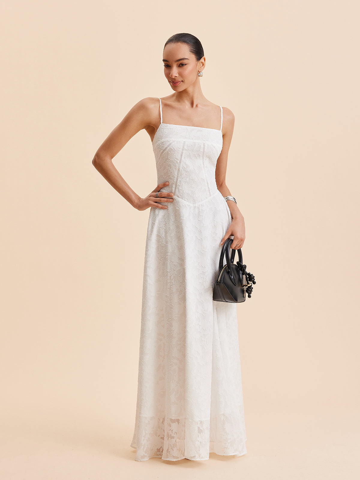 Chiffon Floral Lace Cami Dress-Massicos
