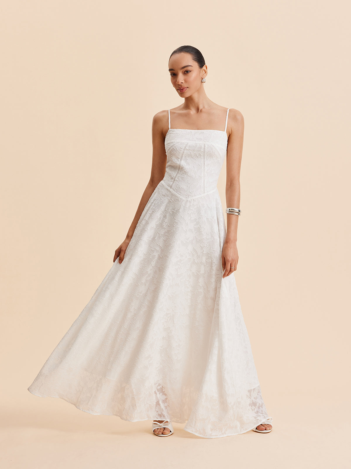 Chiffon Floral Lace Cami Dress-Massicos