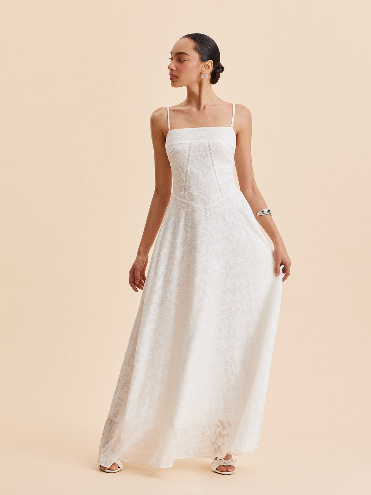 Chiffon Floral Lace Cami Dress-Massicos