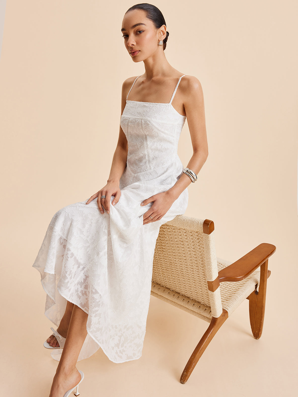 Chiffon Floral Lace Cami Dress-Massicos