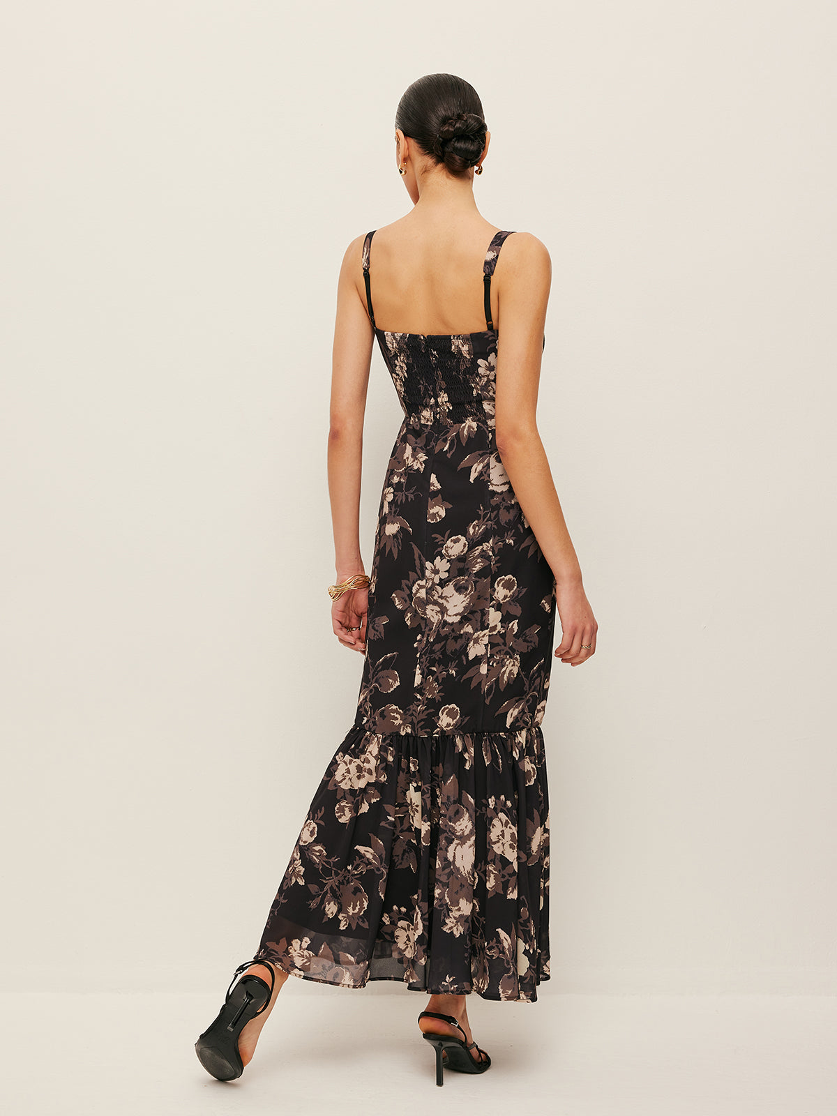 Chiffon Floral Ruffle Hem Dress-Massicos