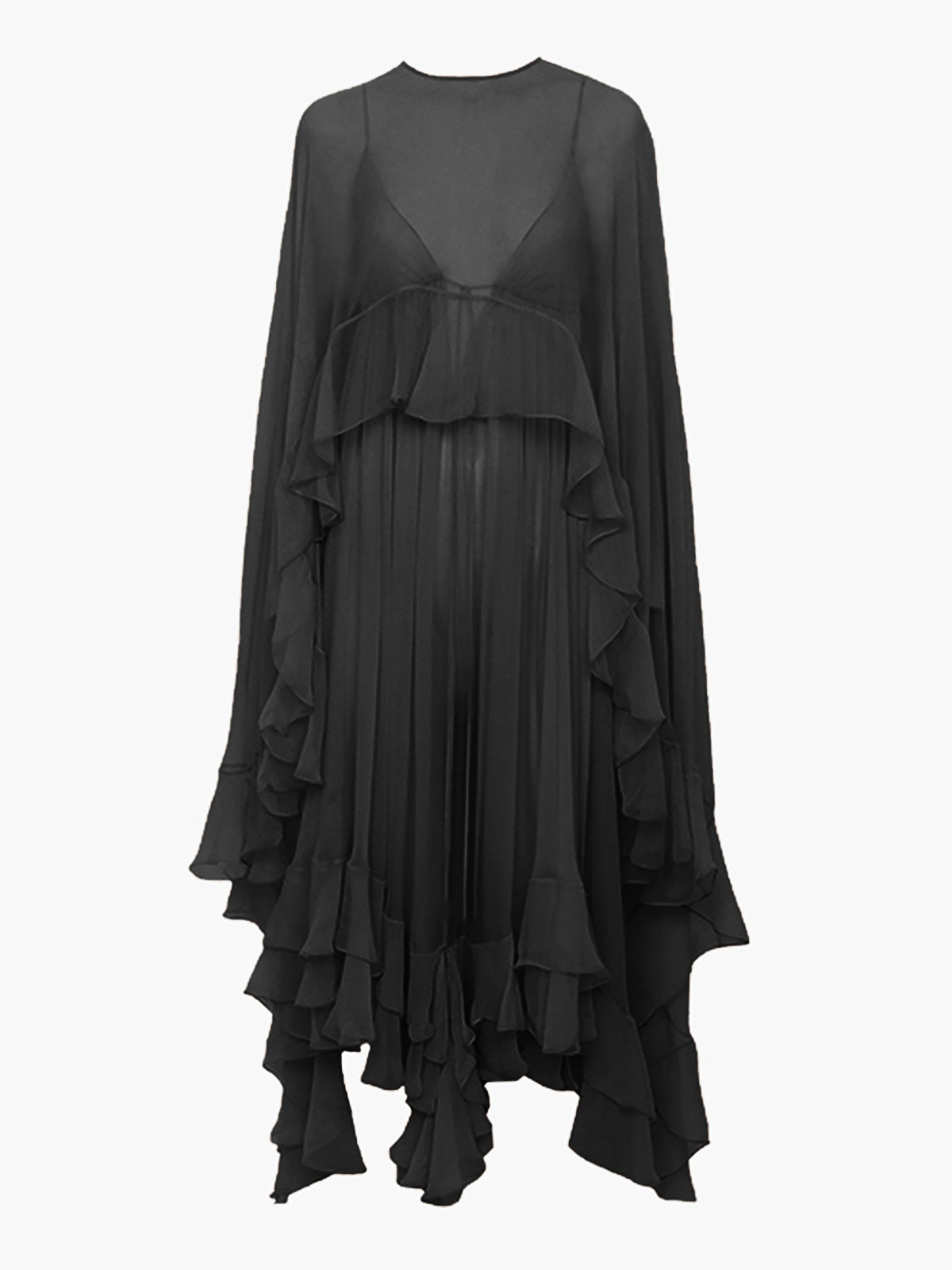 Semi-Sheer Chiffon Layered Dress With Cloak-Massicos