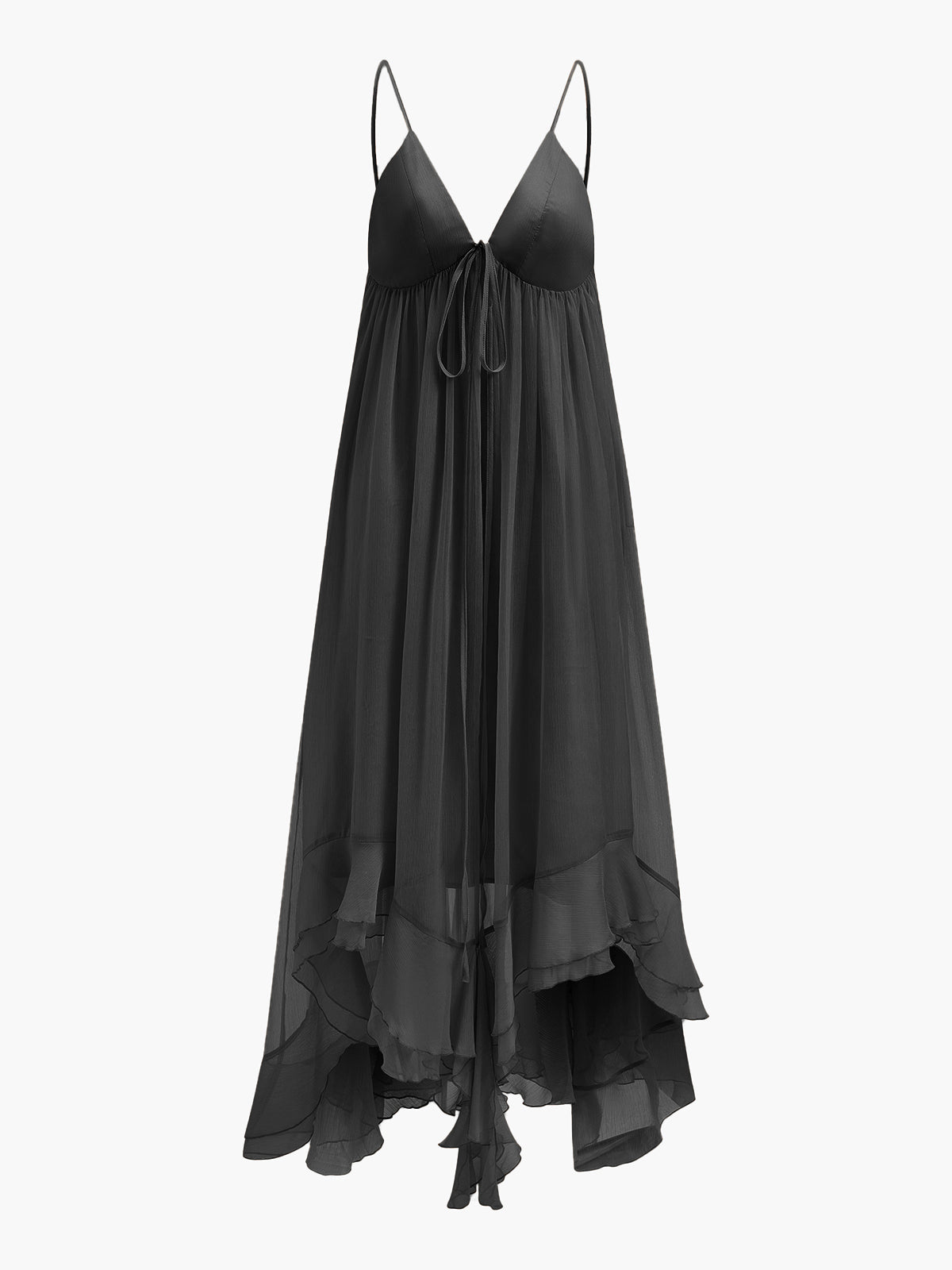 Semi-Sheer Chiffon Layered Dress With Cloak-Massicos