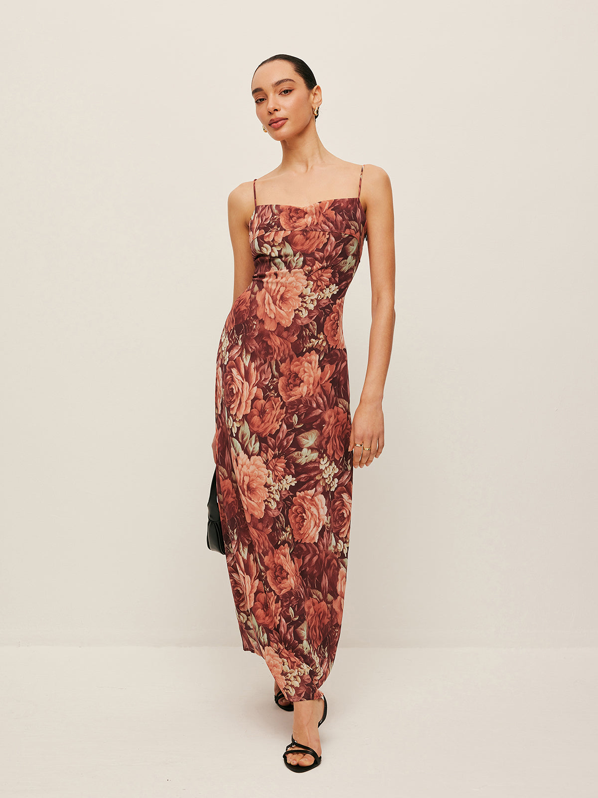 Semi-Sheer Floral Chiffon Cami Dress-Massicos