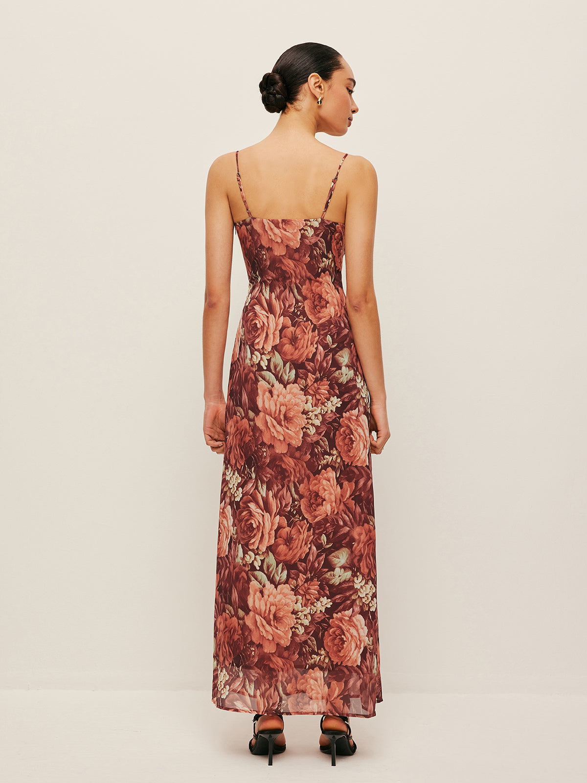 Semi-Sheer Floral Chiffon Cami Dress-Massicos