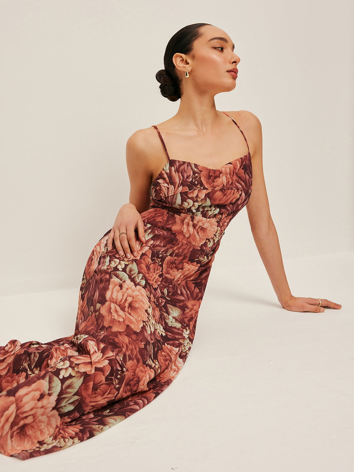 Semi-Sheer Floral Chiffon Cami Dress-Massicos