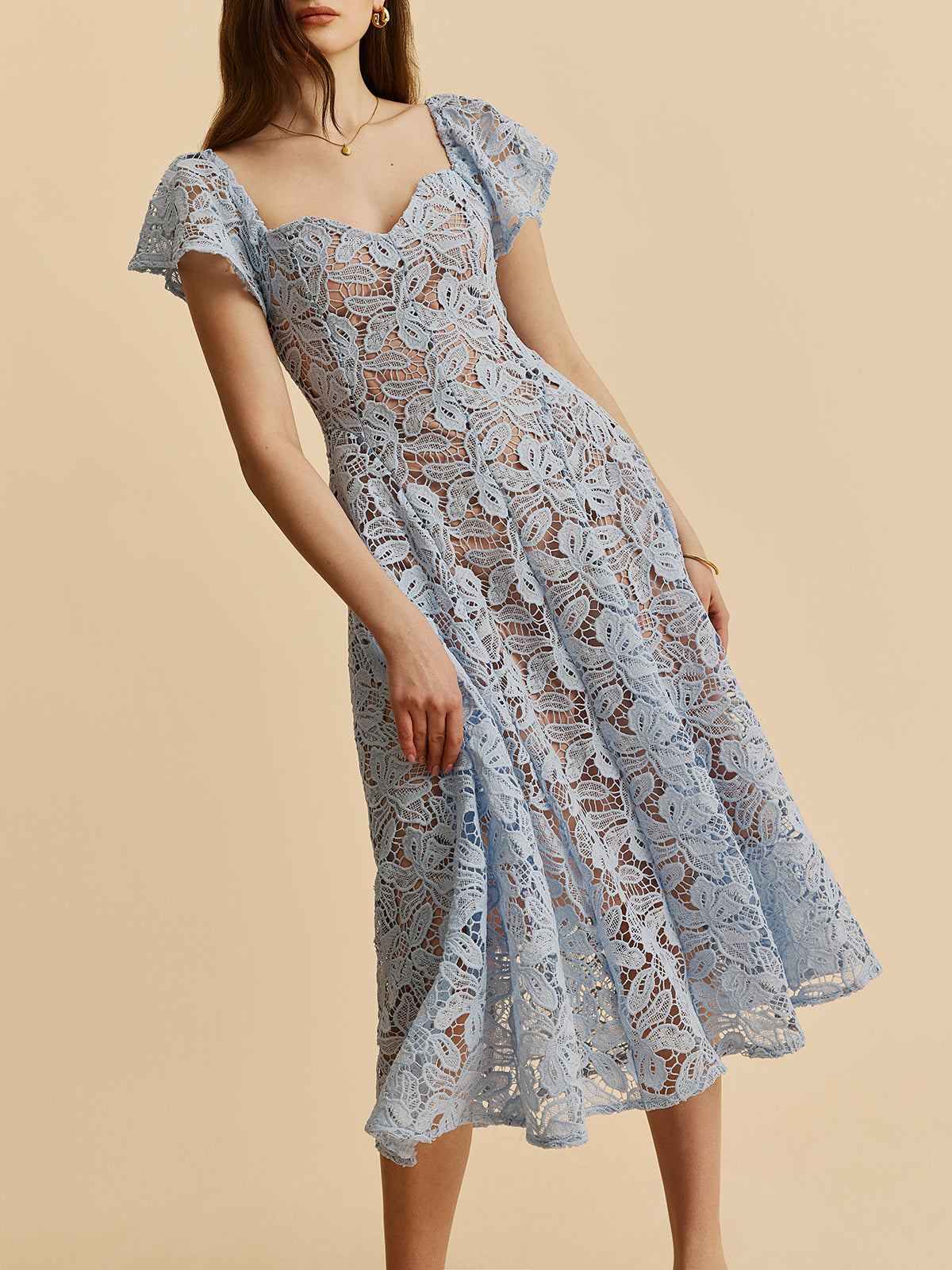 Sweetheart Neck Lace Dress-Massicos