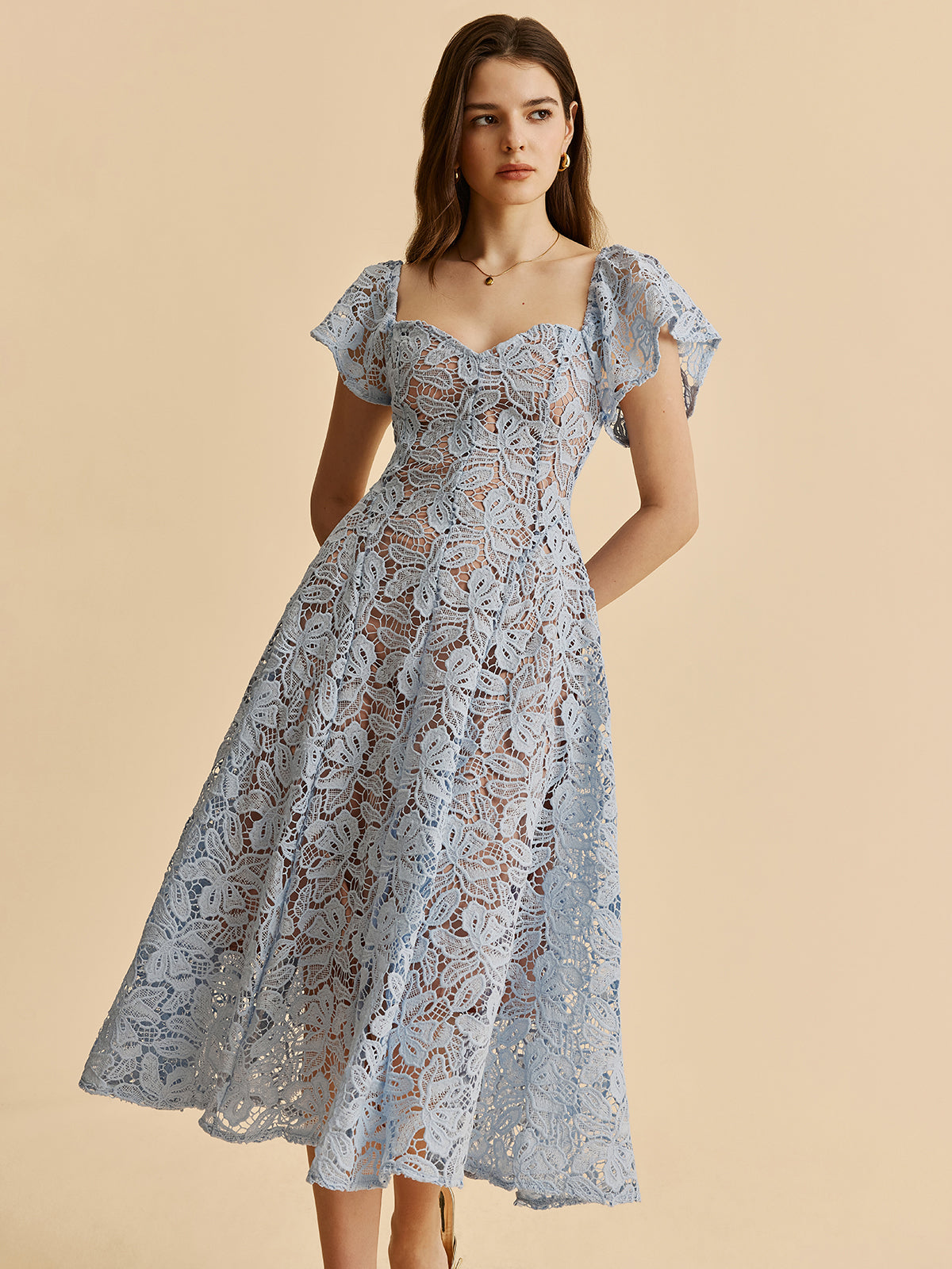 Sweetheart Neck Lace Dress-Massicos