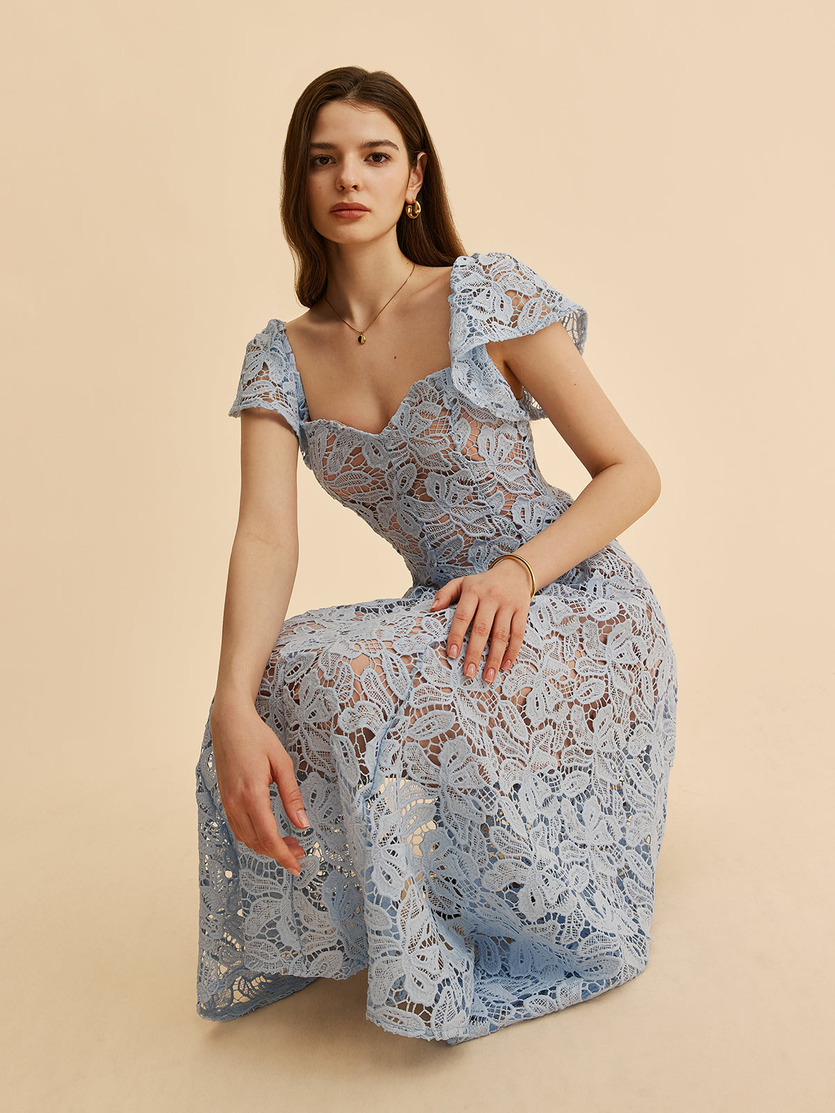 Sweetheart Neck Lace Dress-Massicos