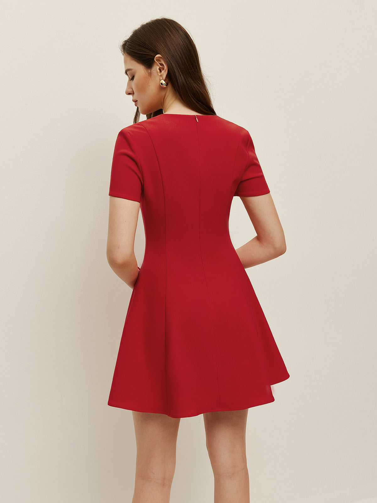Bow Detail V-Neck Dress-Massicos