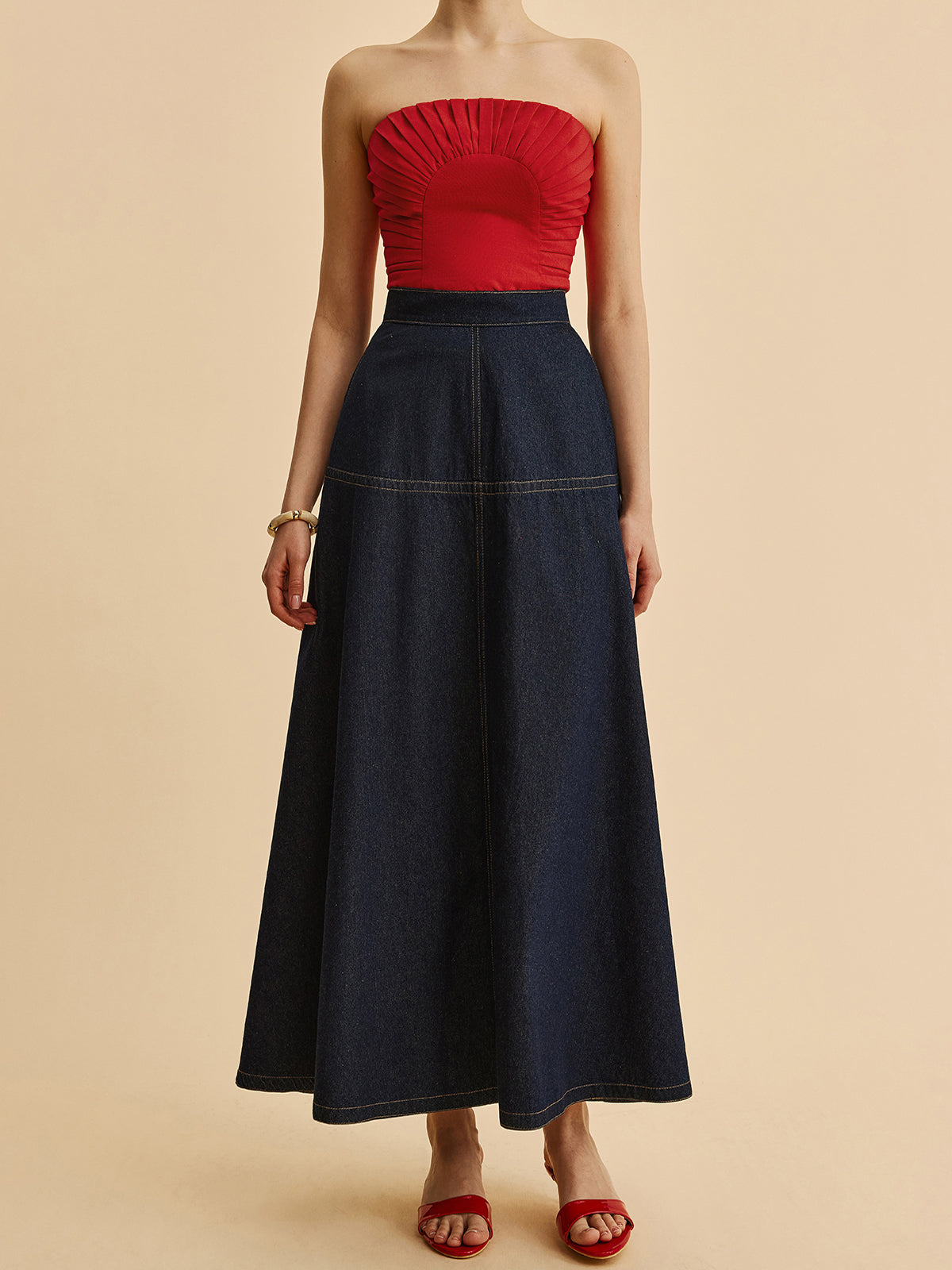 A-Line Denim Skirt With Side Pockets-Massicos
