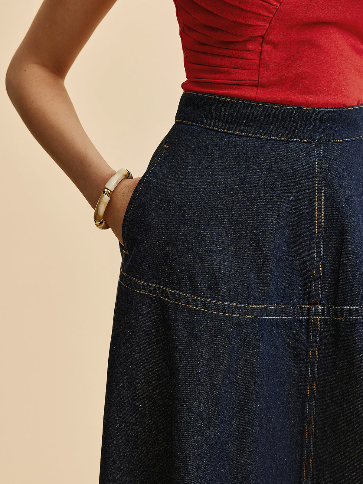 A-Line Denim Skirt With Side Pockets-Massicos