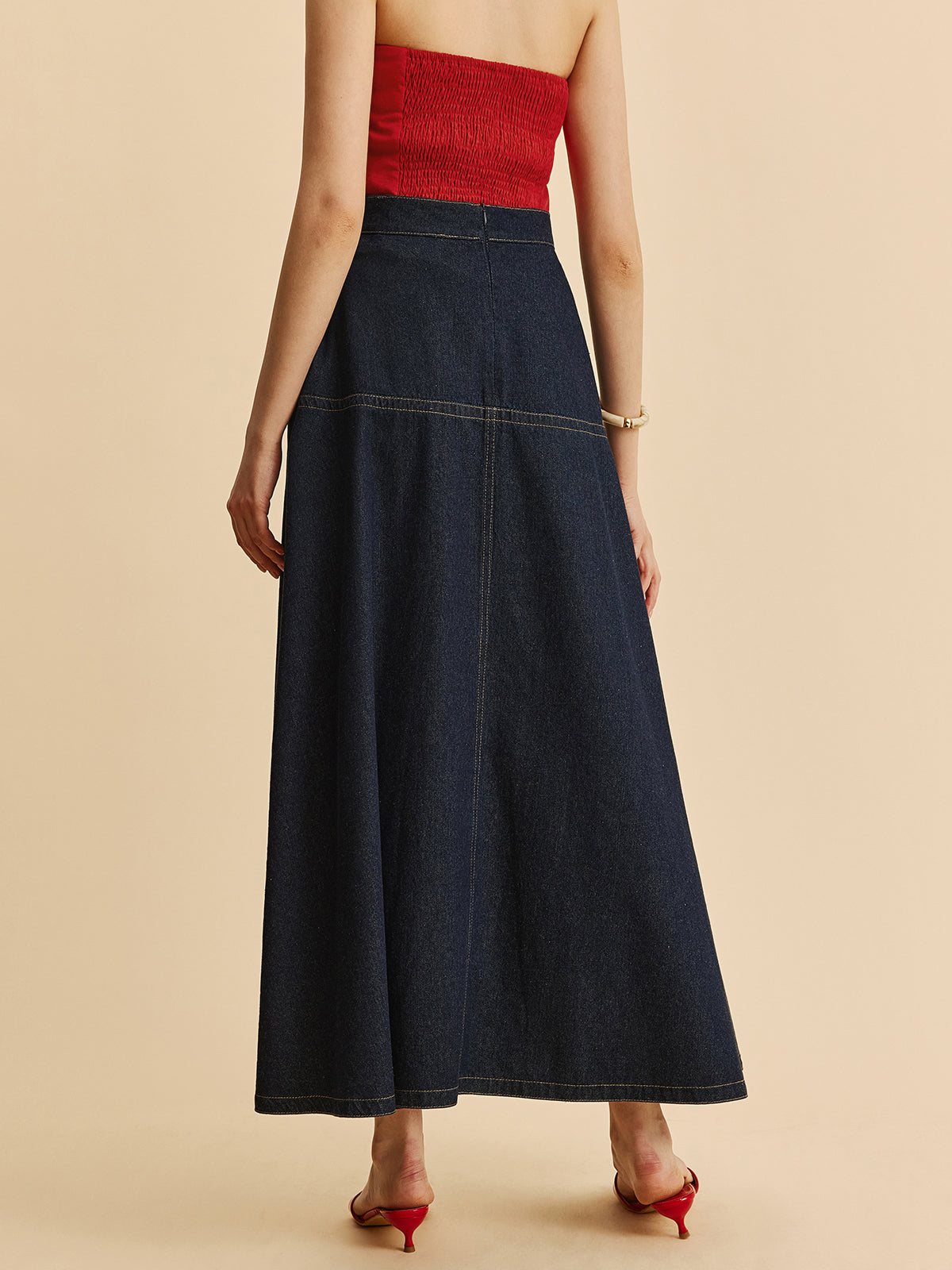 A-Line Denim Skirt With Side Pockets-Massicos