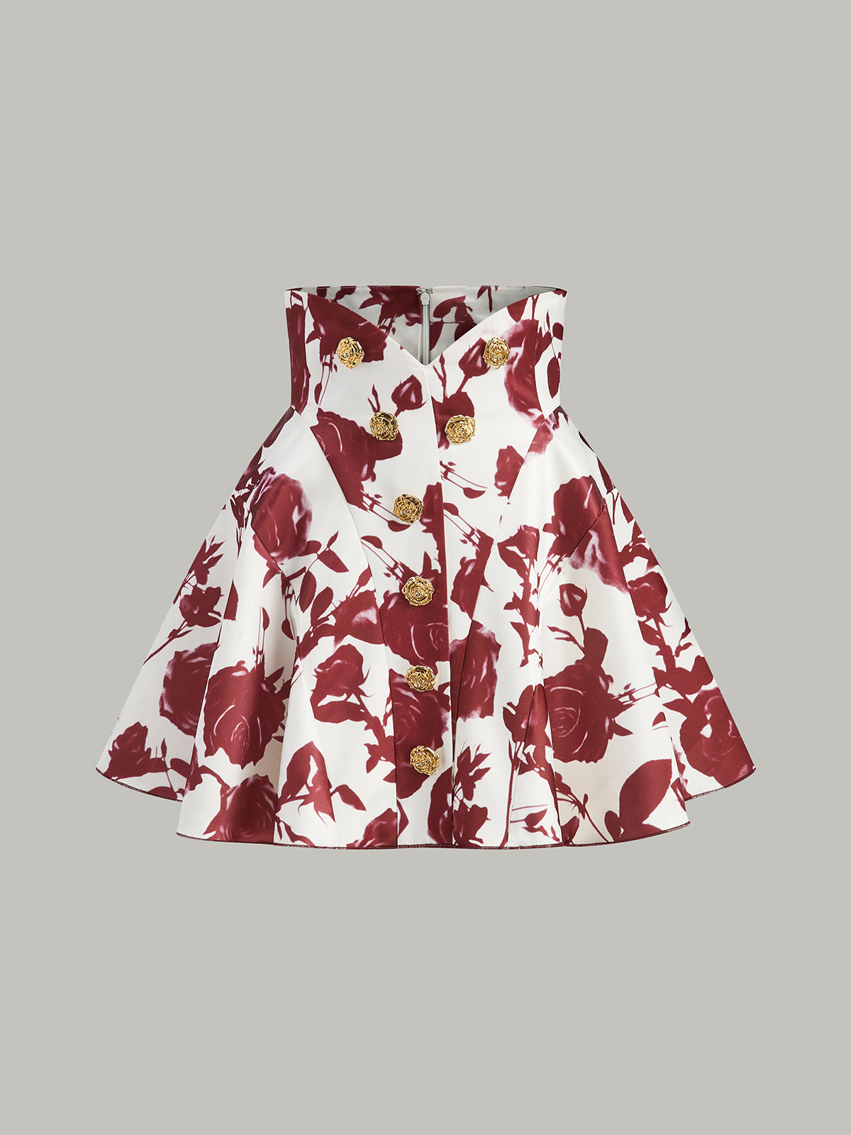 Floral Print Button-Detail Skirt-Massicos