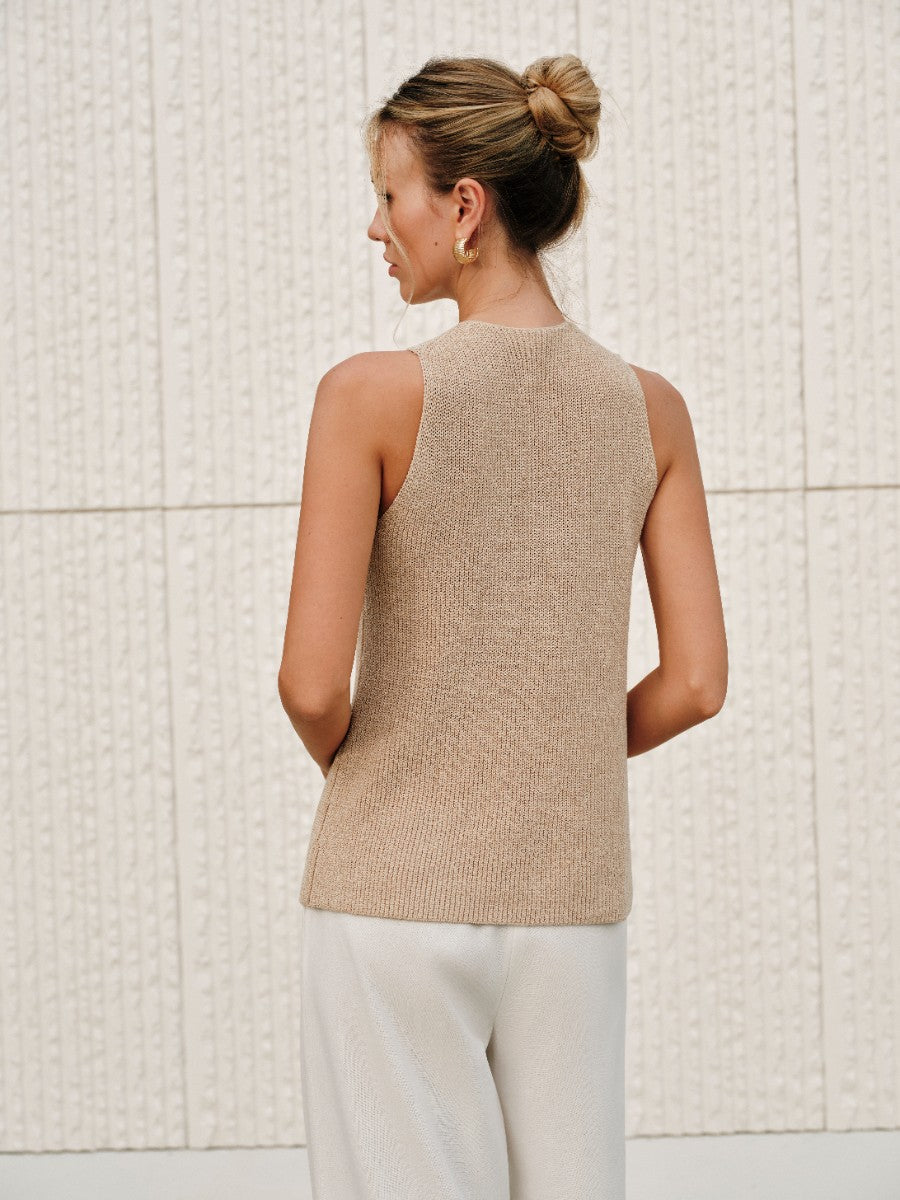 Halter Cross-Over Collar Tank Top-Massicos