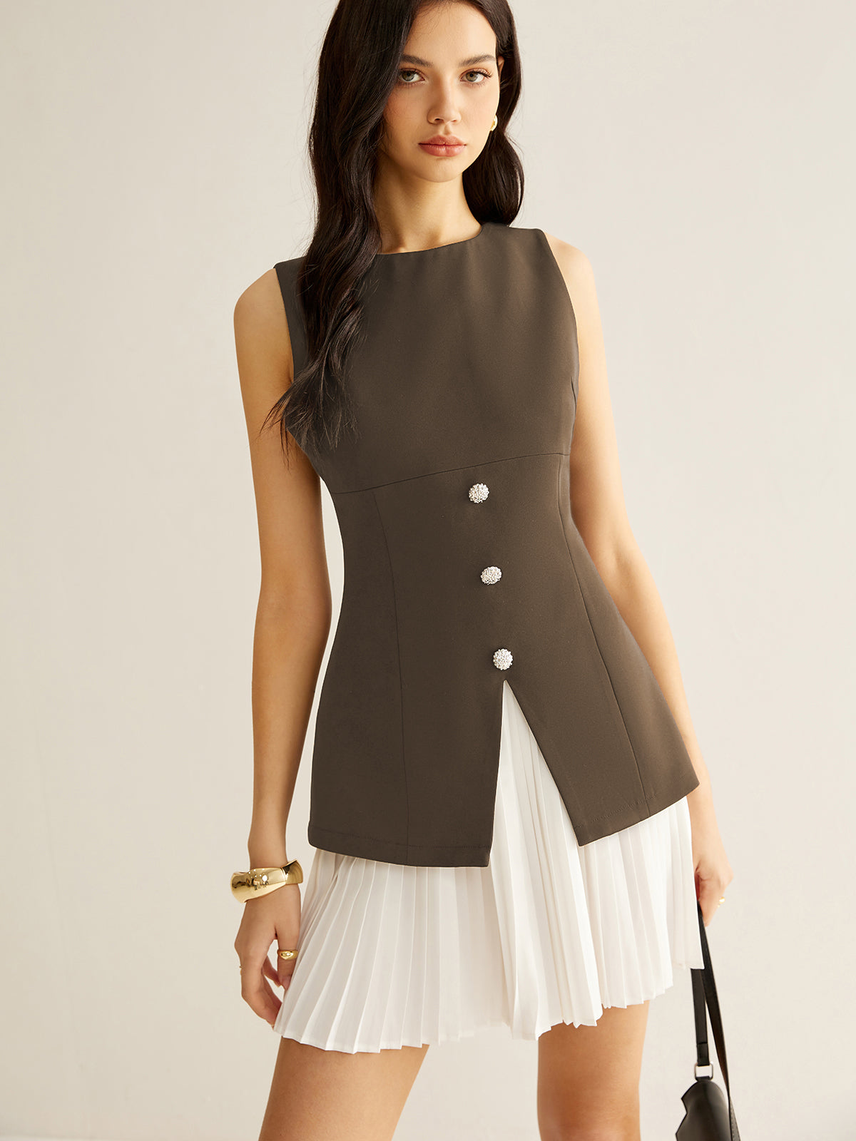 Color Block Split Pleated Dress-Massicos