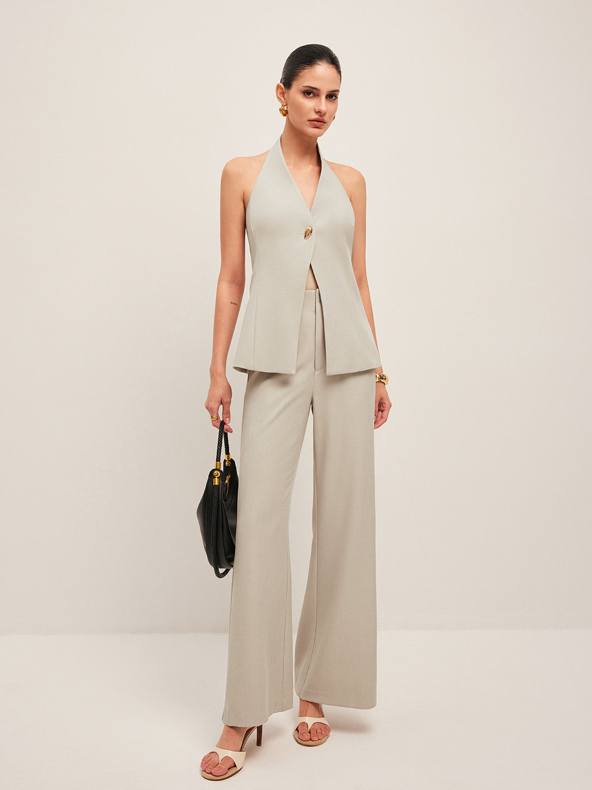 Wide-Leg Midi-Waisted Pants-Massicos
