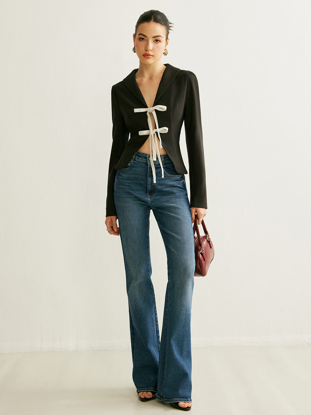V-Neck Tie Front Blazer-Massicos