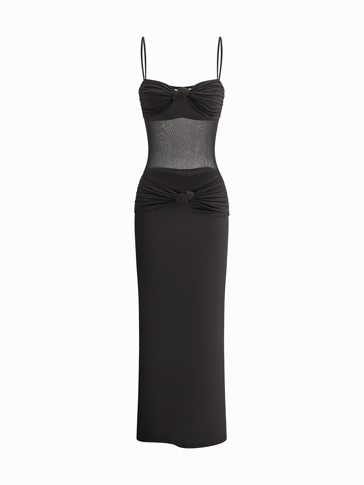 Ruched Bust Mesh Detail Knotted Dress-Massicos
