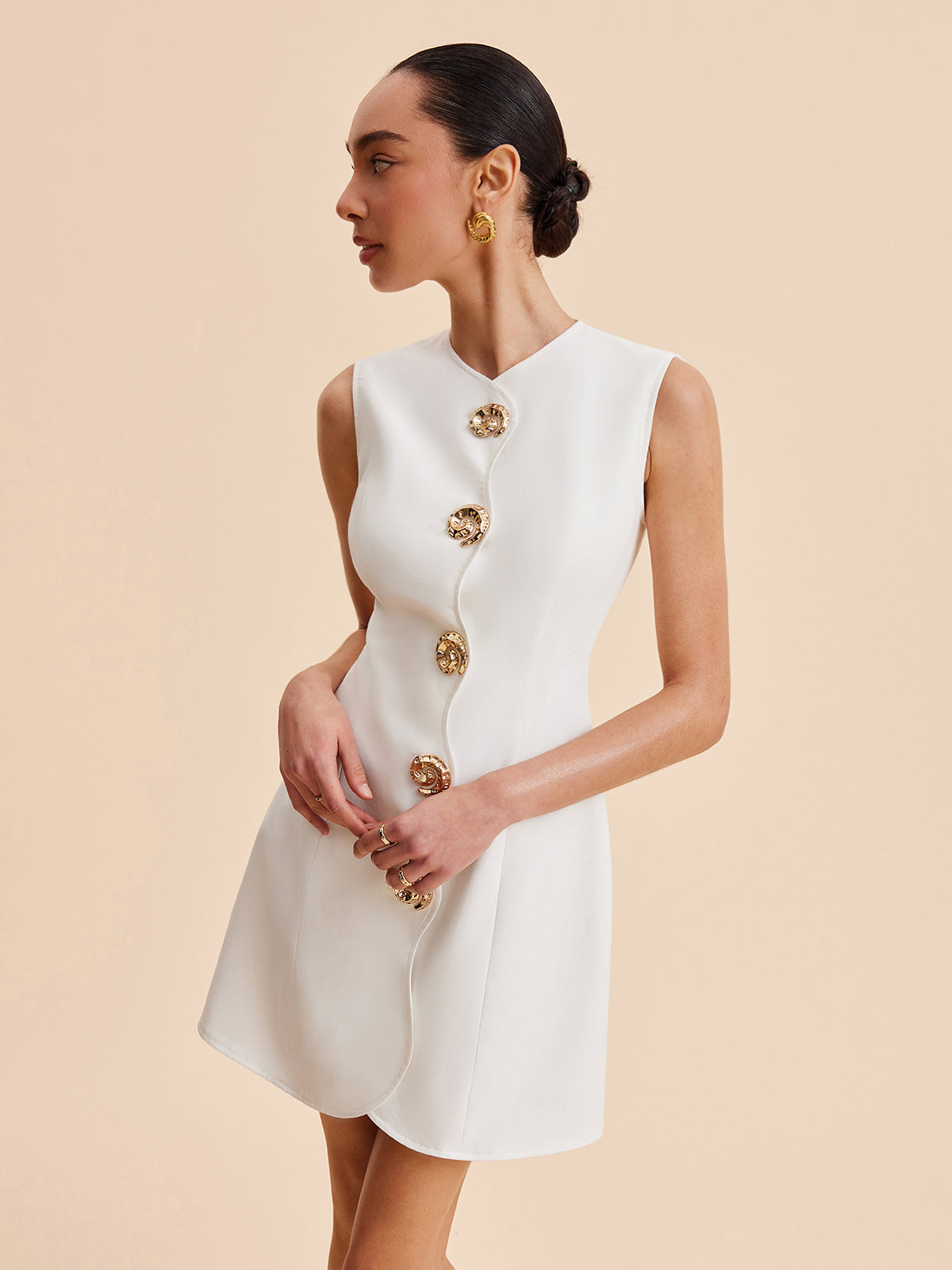 Asymmetrical Button-Up Sleeveless Dress-Massicos
