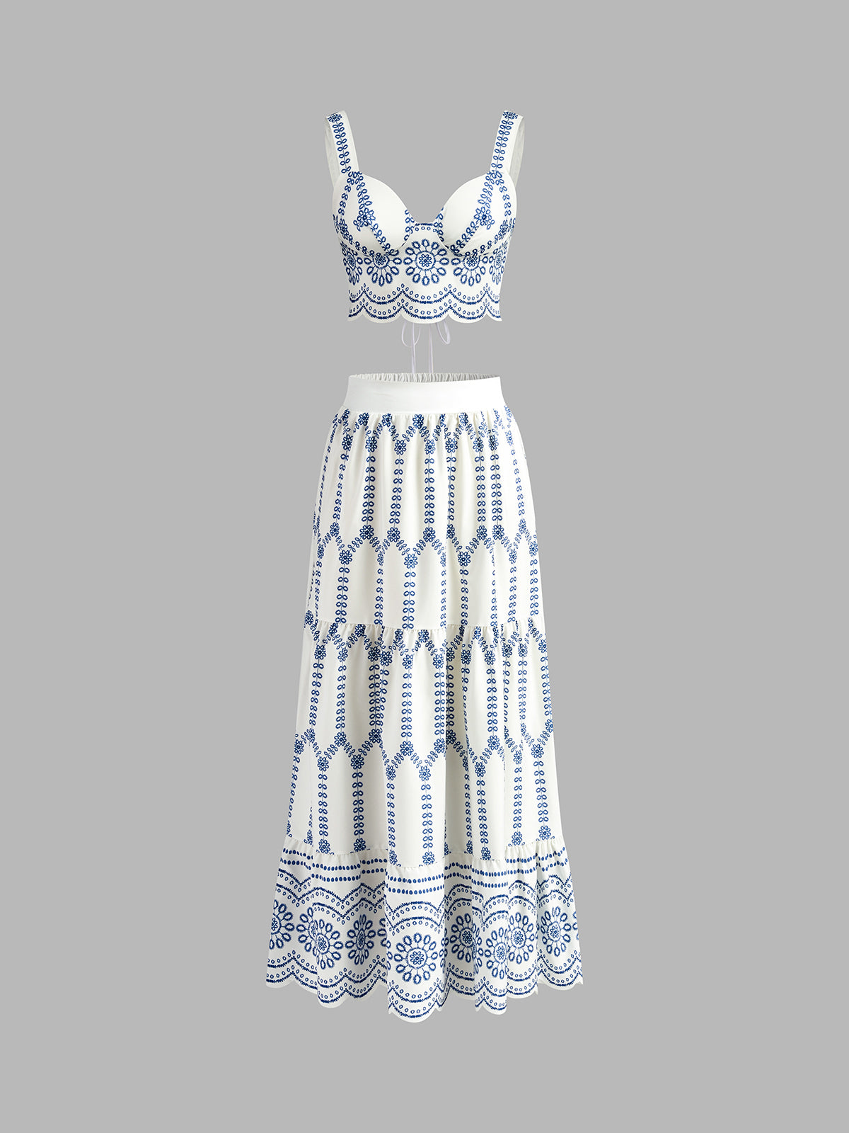 Printed Sleeveless Tie Back Skirt Set-Massicos