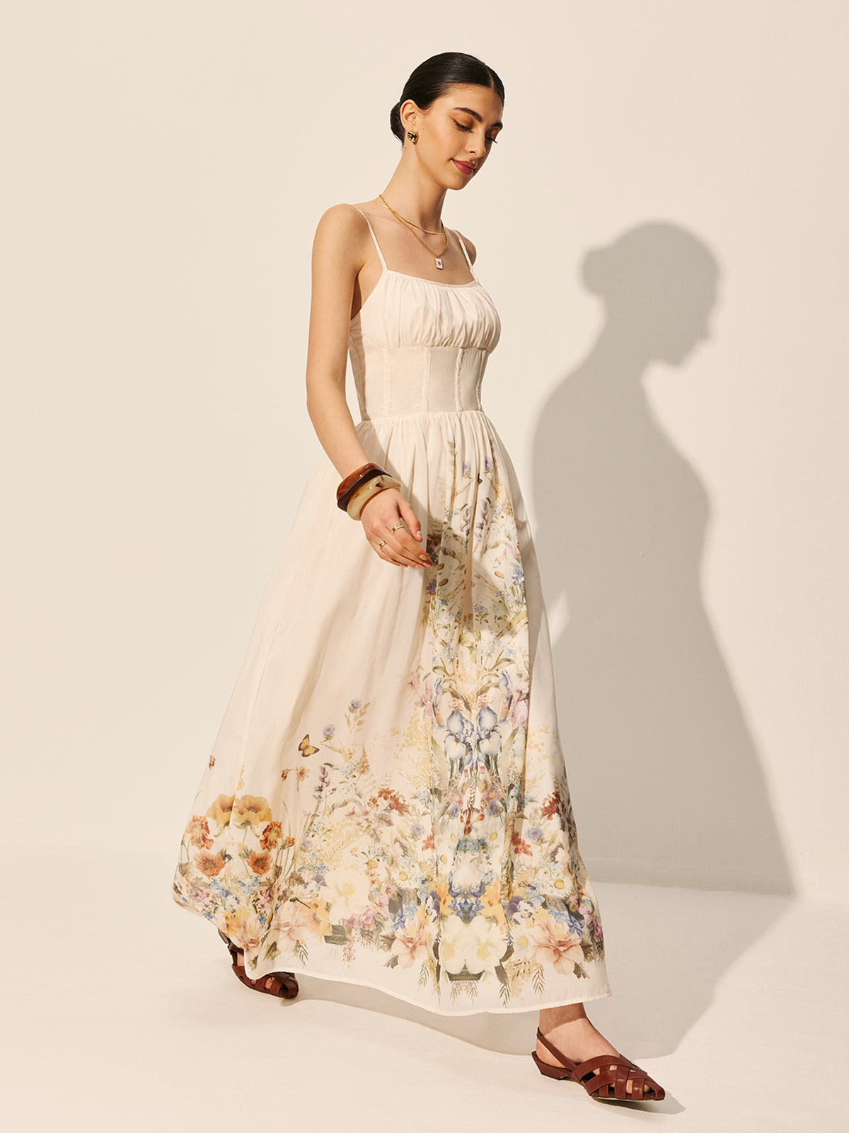 Square Neck Floral Print Dress-Massicos