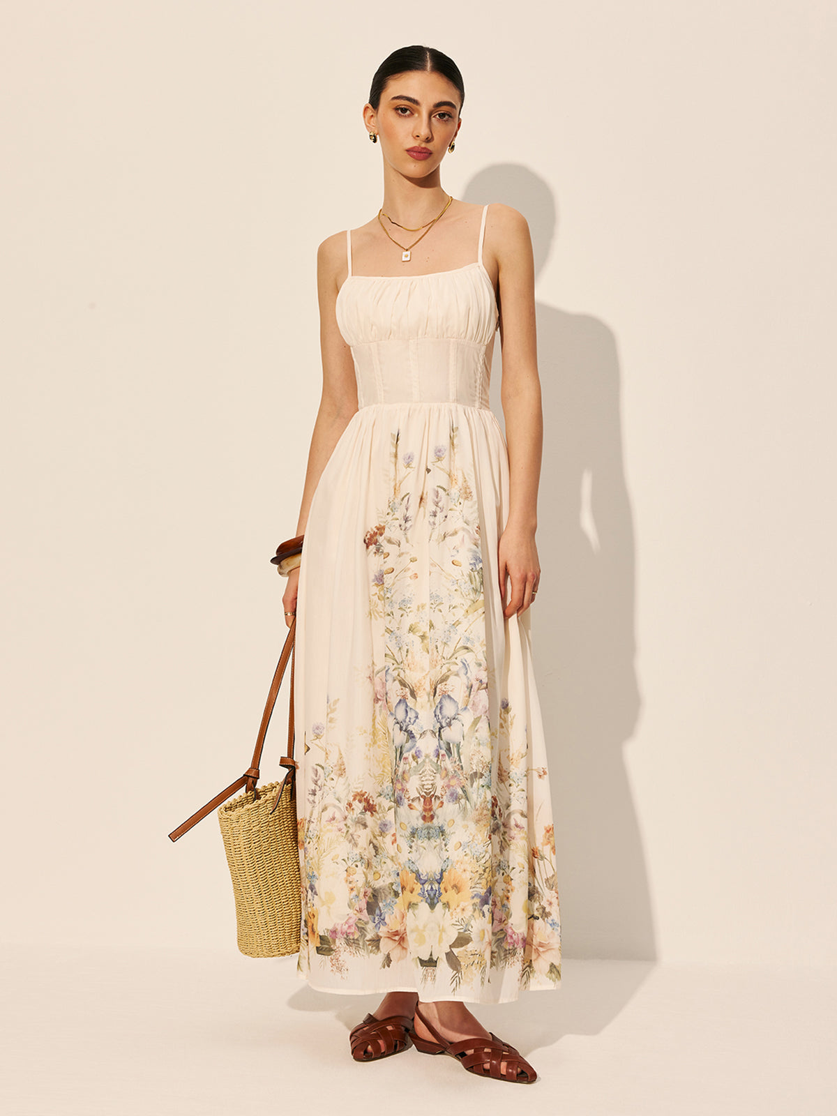 Square Neck Floral Print Dress-Massicos